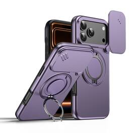 Dteck - Heavy Duty Case for Apple iPhone 17 Pro Max with Foldable Ring Stand,Bulit in Slide Camera Cover,Fit Magnetic Car Mount - Purple