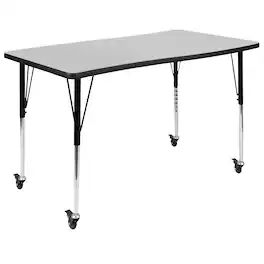 Flash Furniture - Wren Mobile 28"W x 47.5"L Rectangle Wave Flexible Collaborative Grey Laminate Activity Table-Standard Height Adjust Legs - Gray