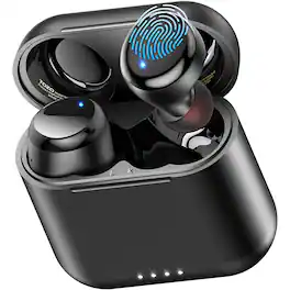 TOZO - T6 Wireless Earbuds, Bluetooth 5.3, Stereo Sound, 50H Playtime, Wireless Charging, Custom EQs, IPX8 - Black