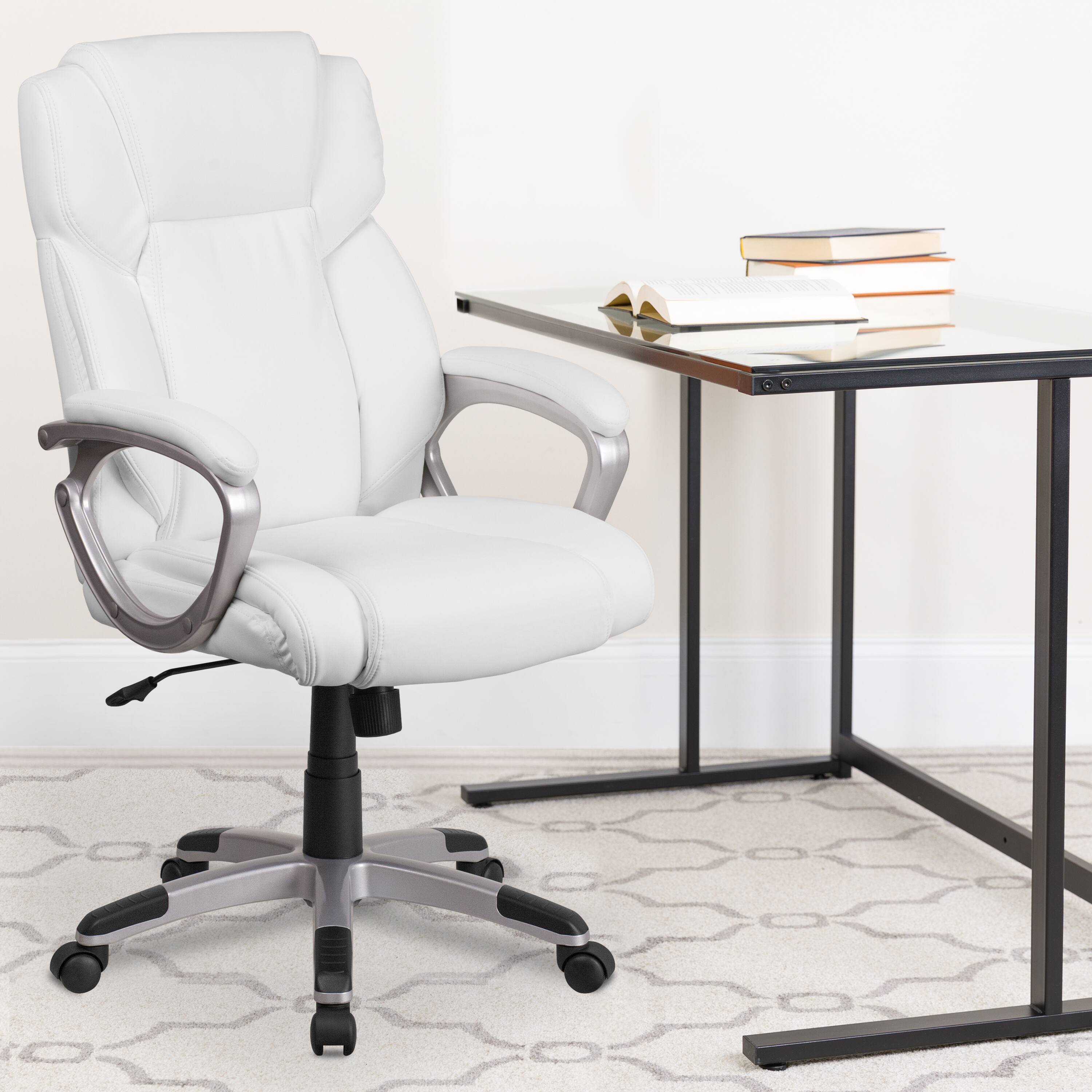 Alt View 1. Emma + Oliver - Mid-Back Faux Leather Executive Swivel Office Chair with Padded Arms - White.