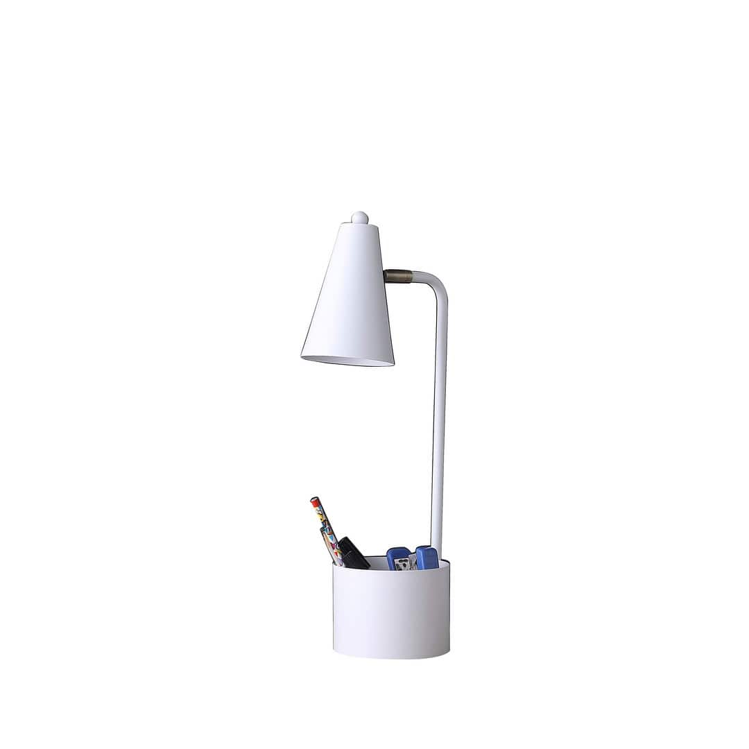 MOOSOO - 19.5" Desk Lamp with Organizer for Students, Metal Task Lamp with 4 Pen Holders & Storage - White