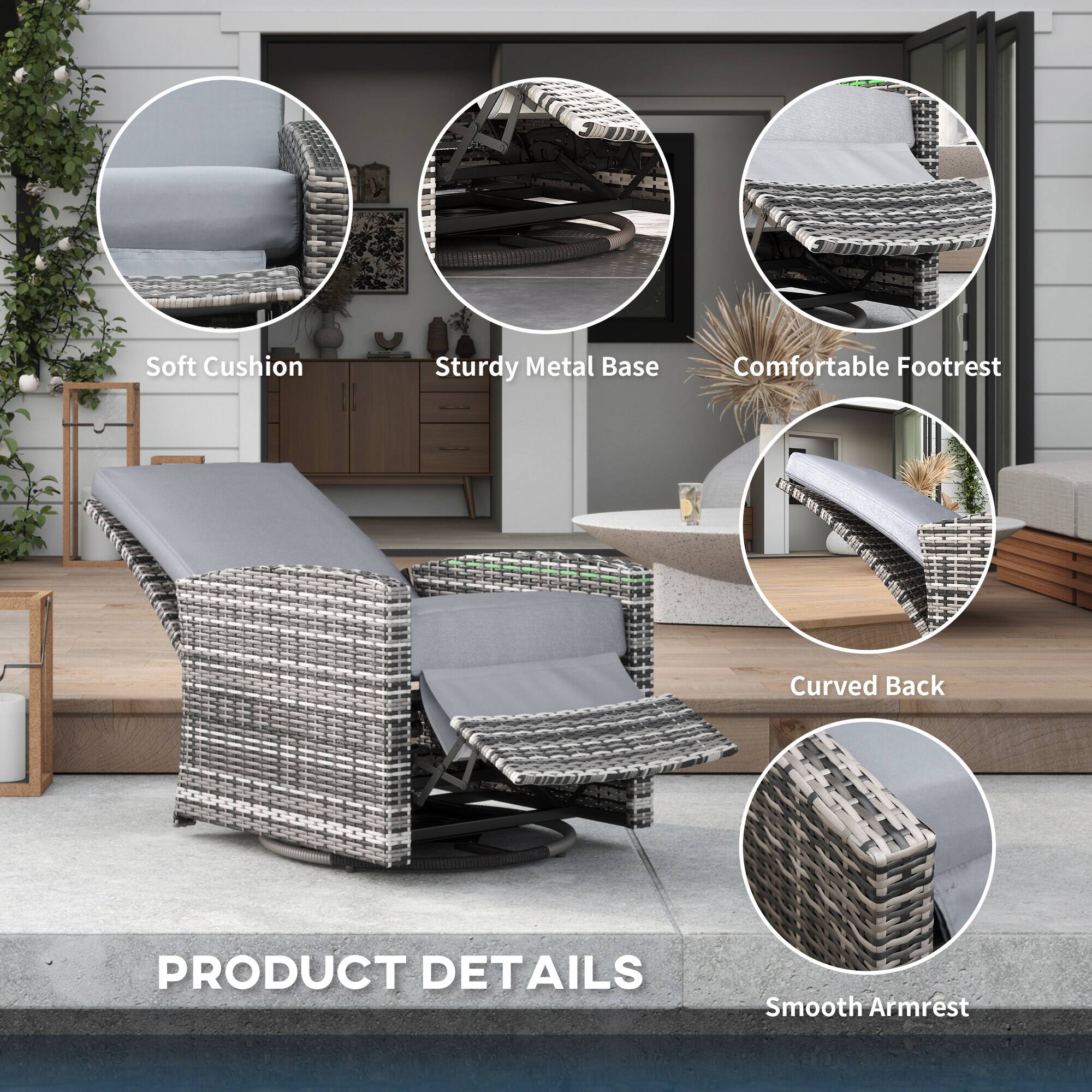 - Soft Cushion
- Sturdy Metal Base
- Comfortable Footrest
- Curved Back
- Smooth Armrest

PRODUCT DETAILS