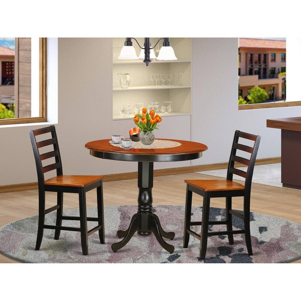 Back. East West Furniture - 3 PC counter height Dining set - high Table and 2 Dining Chairs. - Black & Cherry.
