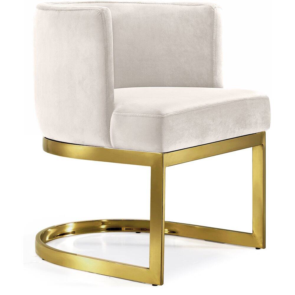 Front. Meridian Furniture - Gianna Cream Velvet Dining Chair - Beige.