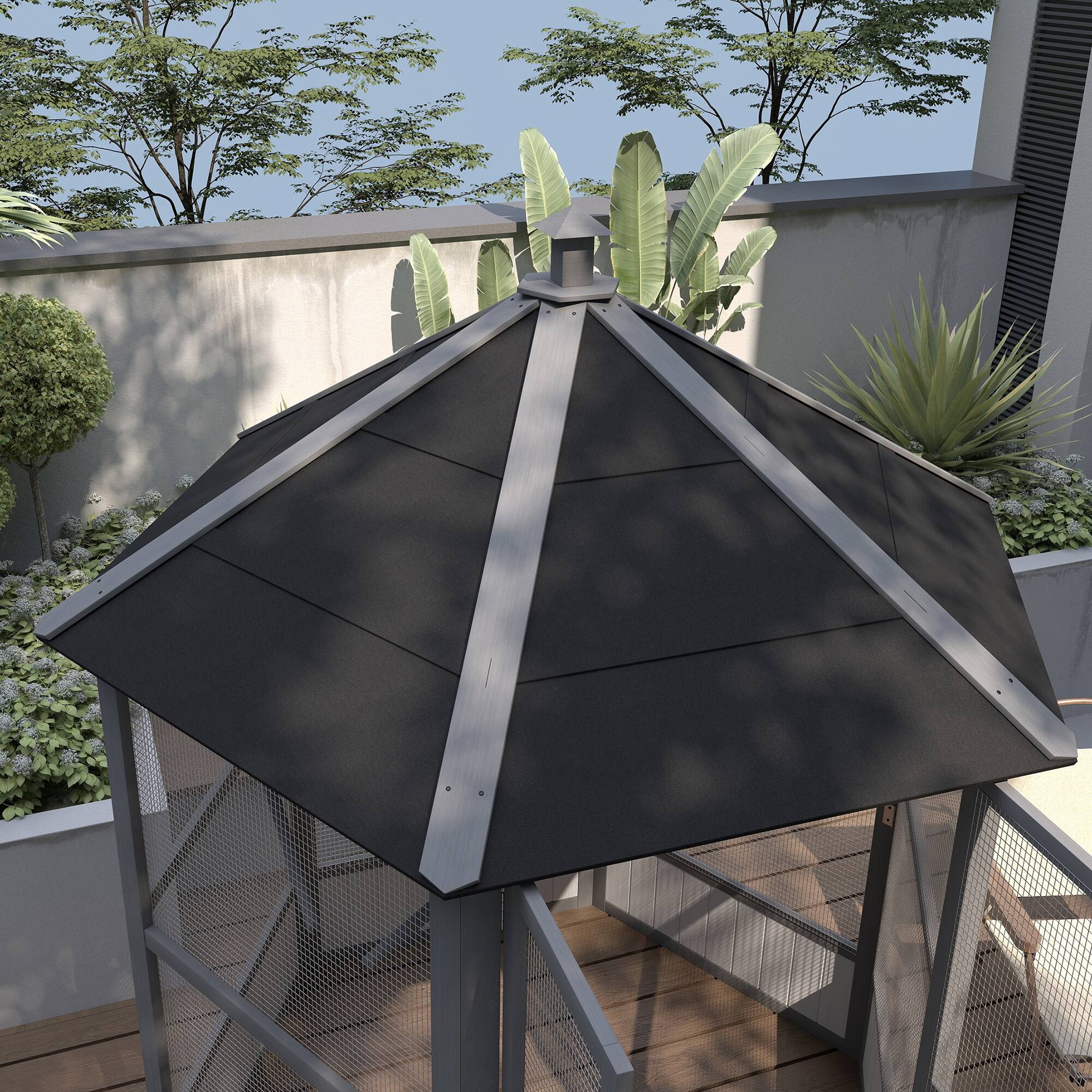 Alt View 4. Pawhut - 69" Large Wooden Hexagonal Outdoor Aviary Flight Bird Cage With Covered Roof.