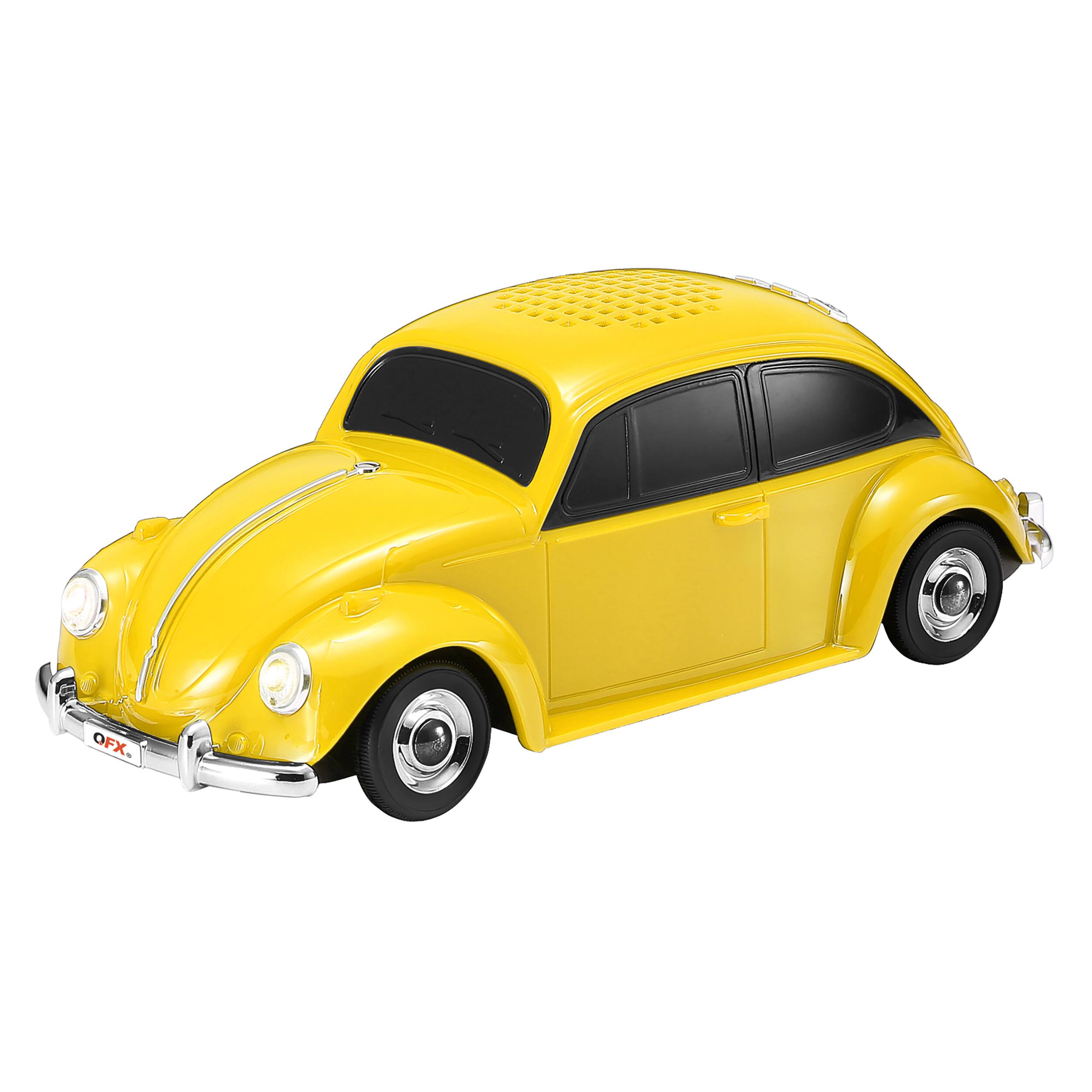 Left. QFX - Retro Car Portable Bluetooth Speaker with Bass Radiator and LED Lights - Yellow.