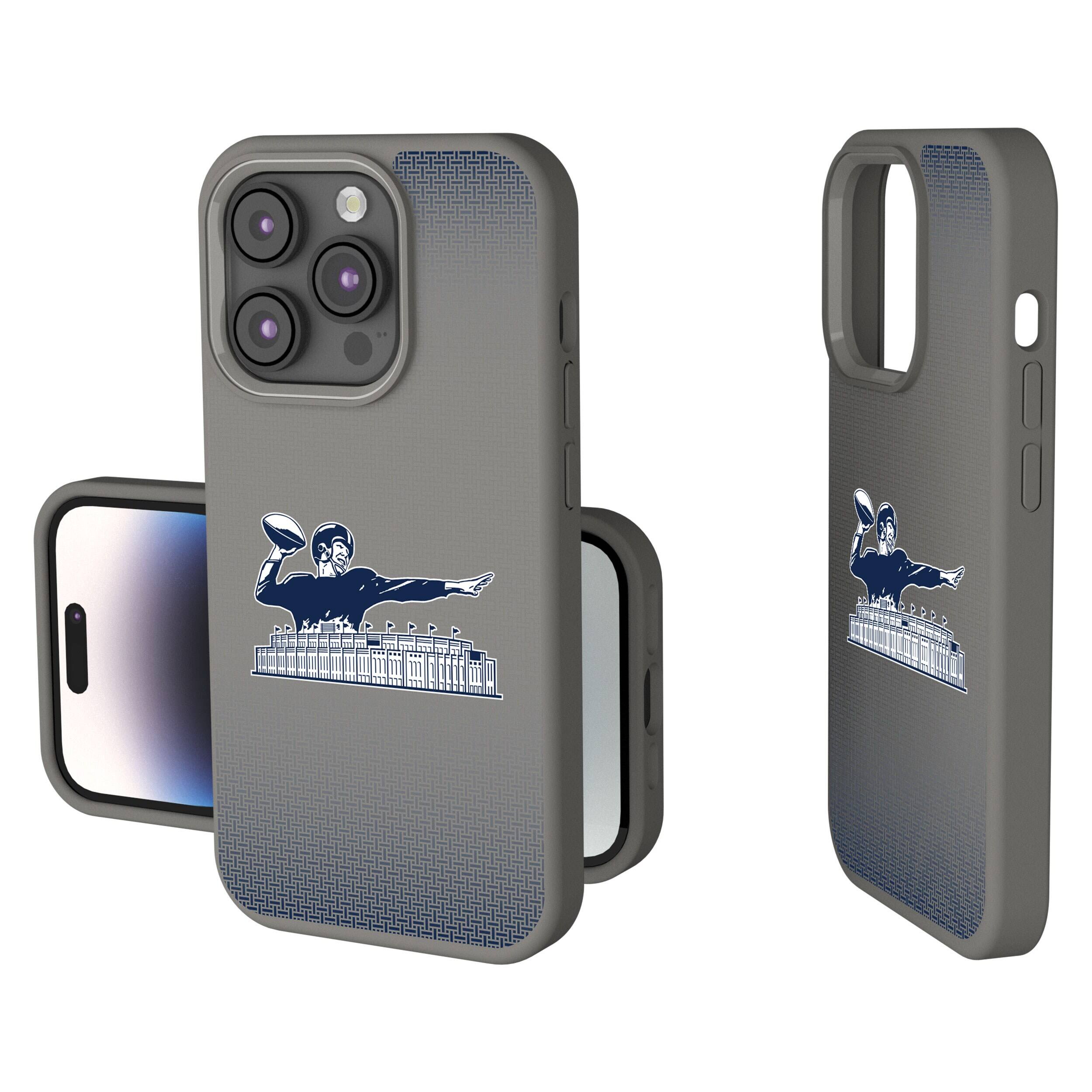 Front. Keyscaper - New York Giants Linen Logo iPhone Soft Touch Case - 15 Pro - Gray.