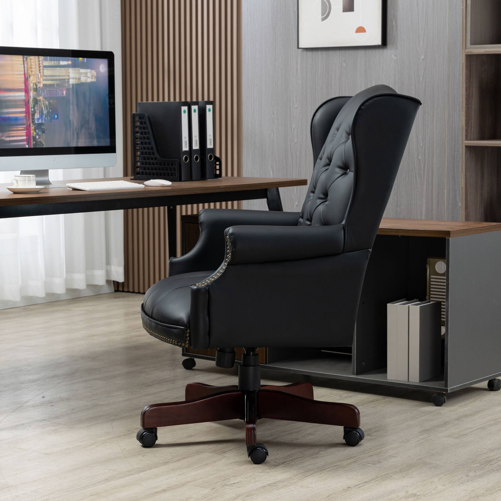 Angle. GOODSILO - Premium High-Back Executive Office Chair with Ergonomic Support and Smooth-Rolling Casters Leather Design - Black PU.