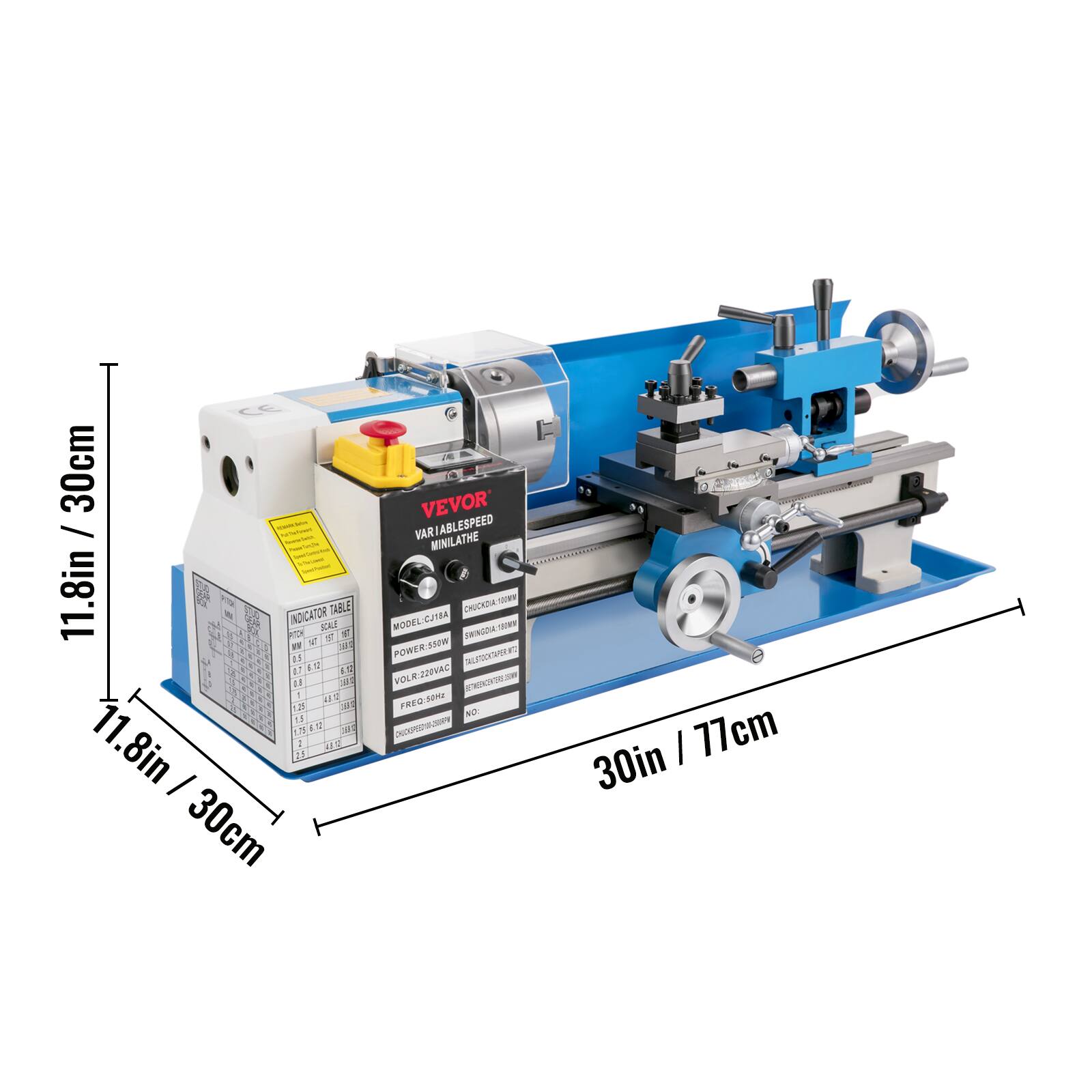 30cm / 11.8in  
INDICATOR TABLE  
MODEL: CJ18  
POWER: 550W  
VOLT: 220VAC  
FREQ: 50/60Hz  
NO: CKPRN 1  
77cm / 30in
