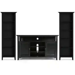 Simpli Home - Amherst Solid Wood Transitional 54 inch Wide TV Stand with Two 24 inch Wide 5 Shelf Bookcases (Set of 3) - Black