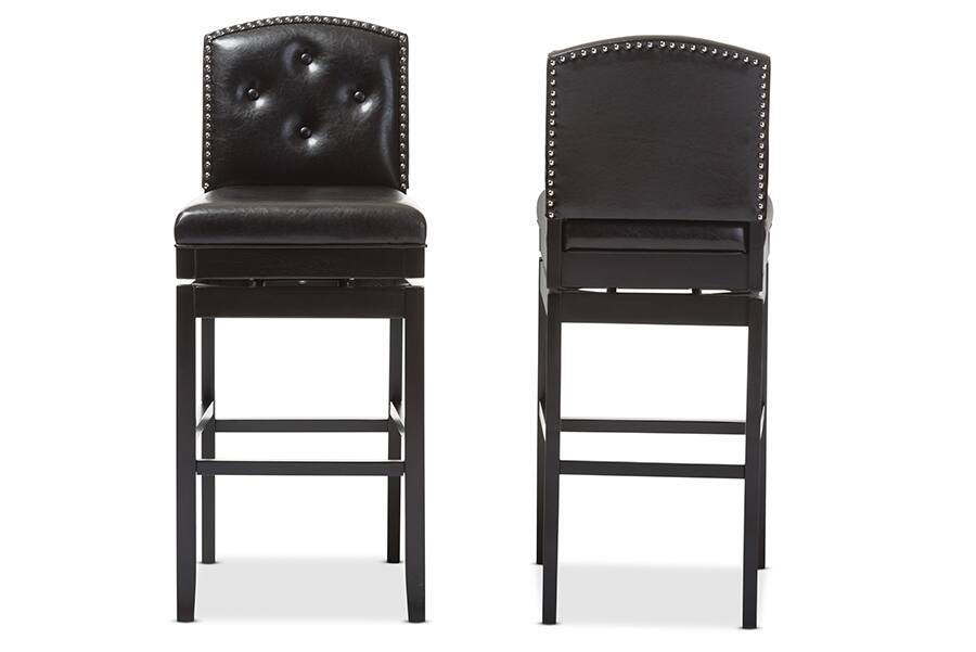 Baxton Studio - Ginaro Modern and Contemporary Faux Leather Button-tufted Upholstered Swivel Bar Stool - Dark Brown