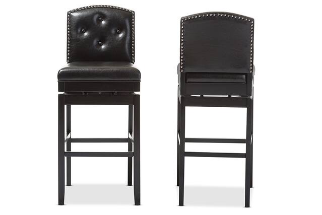 Front. Baxton Studio - Ginaro Modern and Contemporary Dark Brown Faux Leather Button-tufted Upholstered Swivel Bar Stool - Dark Brown.