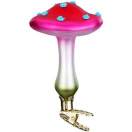 Inge Glas - Clip-on Misty Veil Mushroom German Glass Christmas Ornament FREE BOX - Red