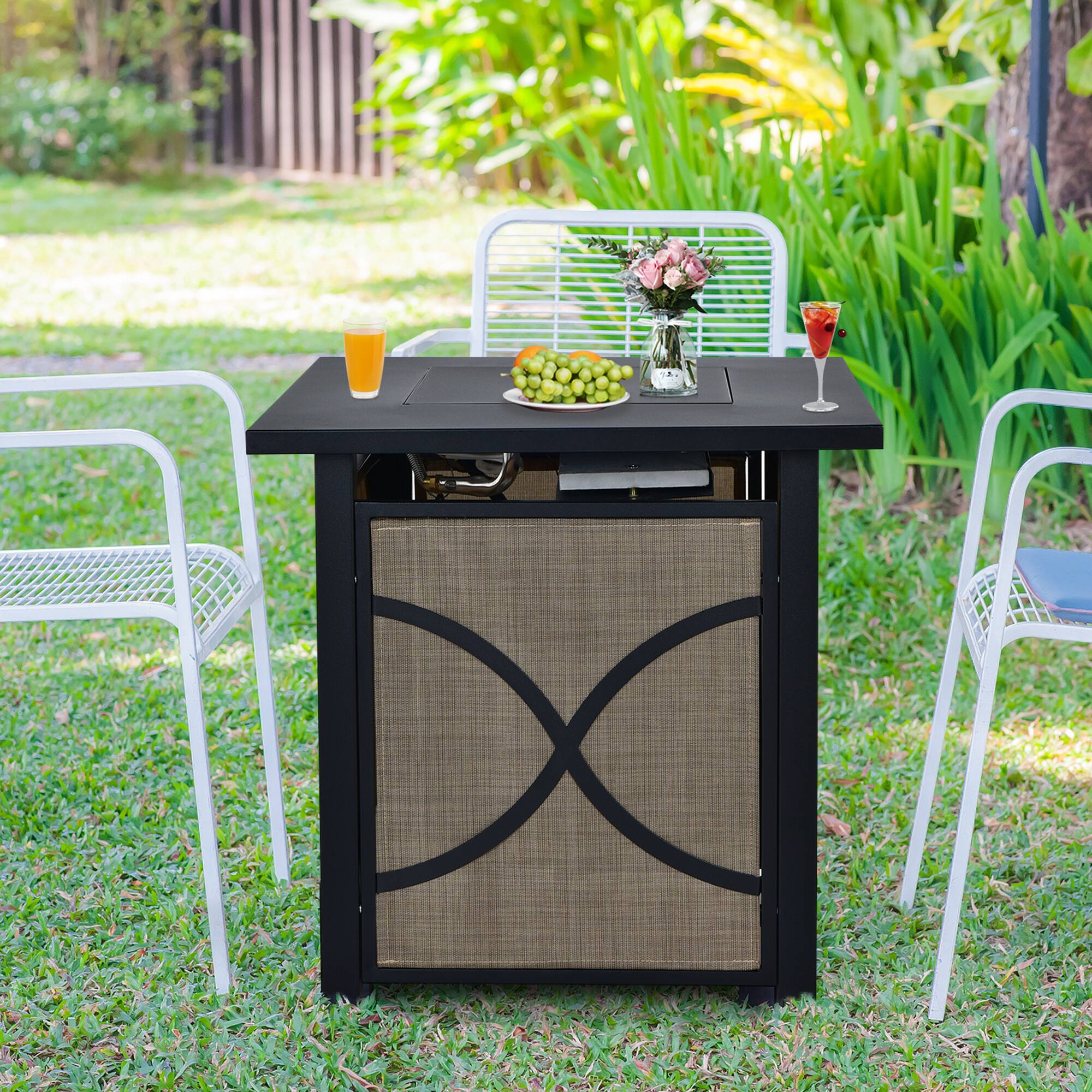 Alt View 4. Gymax - Gymax 25'' Gas Fire Pit Table 40,000 BTU Propane Fire Pit Table w/ CSA Certification - Black, Coffee.