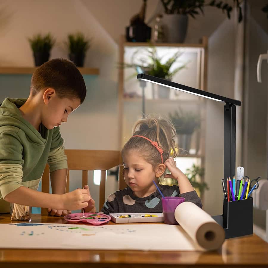 Desk Lamp, COZOO LED Desk Lamps For Home Office With USB Charging Port/ Outlet/Organizer,Desk Lamp For College Dorm Eye-Caring Study Light,Gooseneck Table Lamp With Pen Holders/Storage,9 Lighting Modes