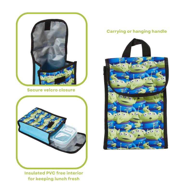 - Carrying or hanging handle
- Secure velcro closure
- Insulated PVC free interior for keeping lunch fresh