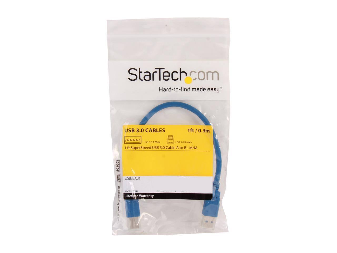 StarTech.com  
Hard-to-find made easy  

USB 3.0 CABLES  
1ft / 0.3m  

USB 3.0 A Male to USB 3.0 A Male  
1 ft SuperSpeed USB 3.0 Cable A to B - M/M  

USB3SAB1  

Lifetime Warranty  

www.startech.com/support