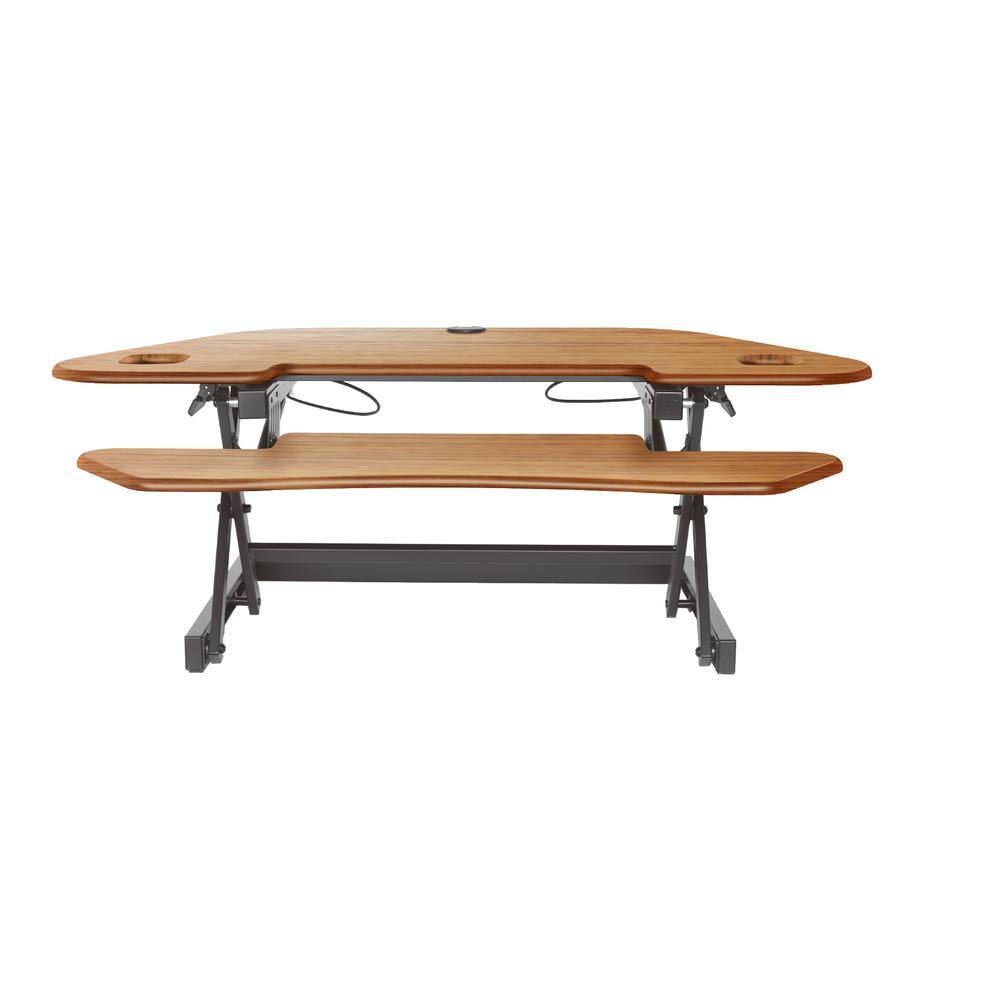 Alt View 3. Rocelco - 46" Large Height Adjustable Corner Standing Desk Converter, Dual Monitor Riser, Wide Keyboard Tray - Brown.