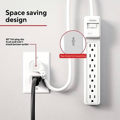 Space saving design

45° flat plug sits flush and won't block bottom outlet

Key holes for mounting