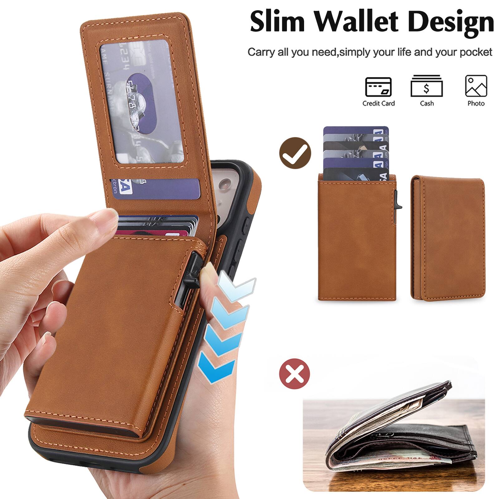 Slim Wallet Design  
Carry all you need, simply your life and your pocket  

Credit Card  
Cash  
Photo