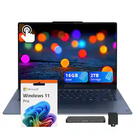Lenovo - Yoga Slim 7 14.5" 3K Touch Laptop,Snapdragon X CPU,16GB RAM,1TB SSD+1TB Dock Set,Backlit Keyboard,Win 11 Pro - Blue
