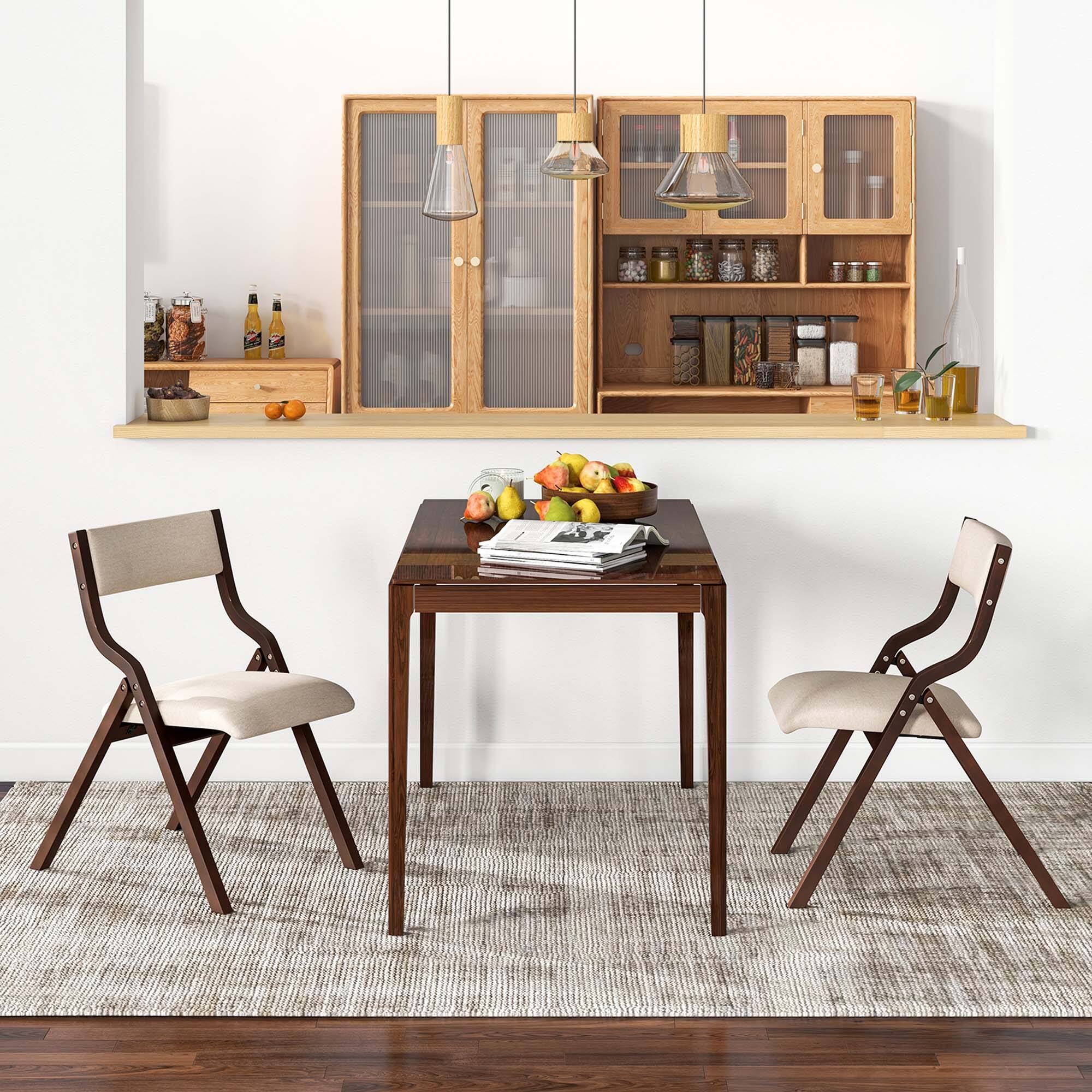 Alt View 1. Costway - Costway Folding Dining Chair Set of 2 Wooden Upholstered Modern Linen Fabric Padded Seat - Coffee/Beige.