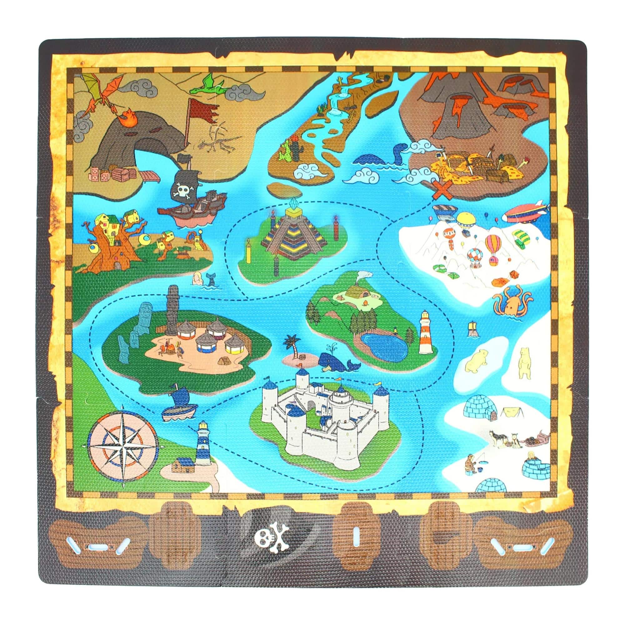 TriAction Toys - Sunta Play Mat DIY Treasure Map and Ship | 9 Piece Set - Multicolored