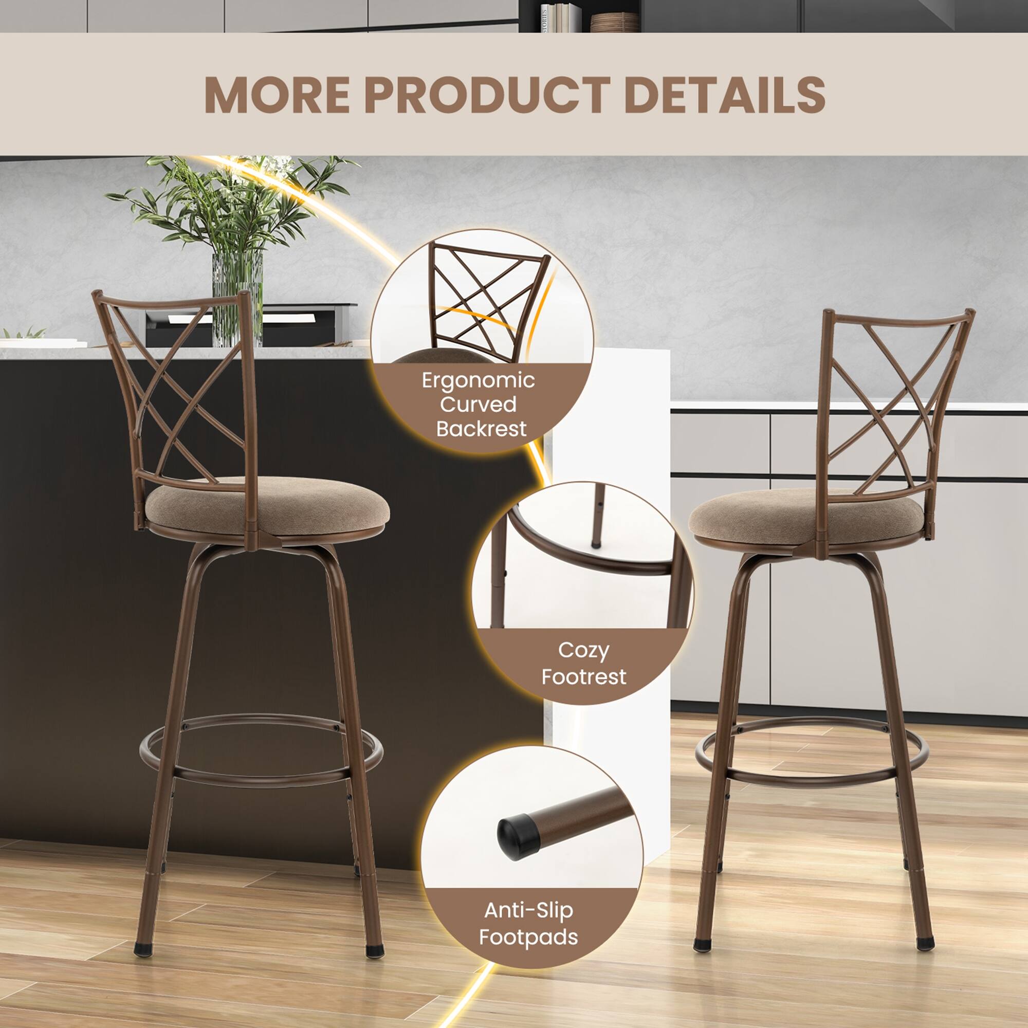 MORE PRODUCT DETAILS

- Ergonomic Curved Backrest
- Cozy Footrest
- Anti-Slip Footpads