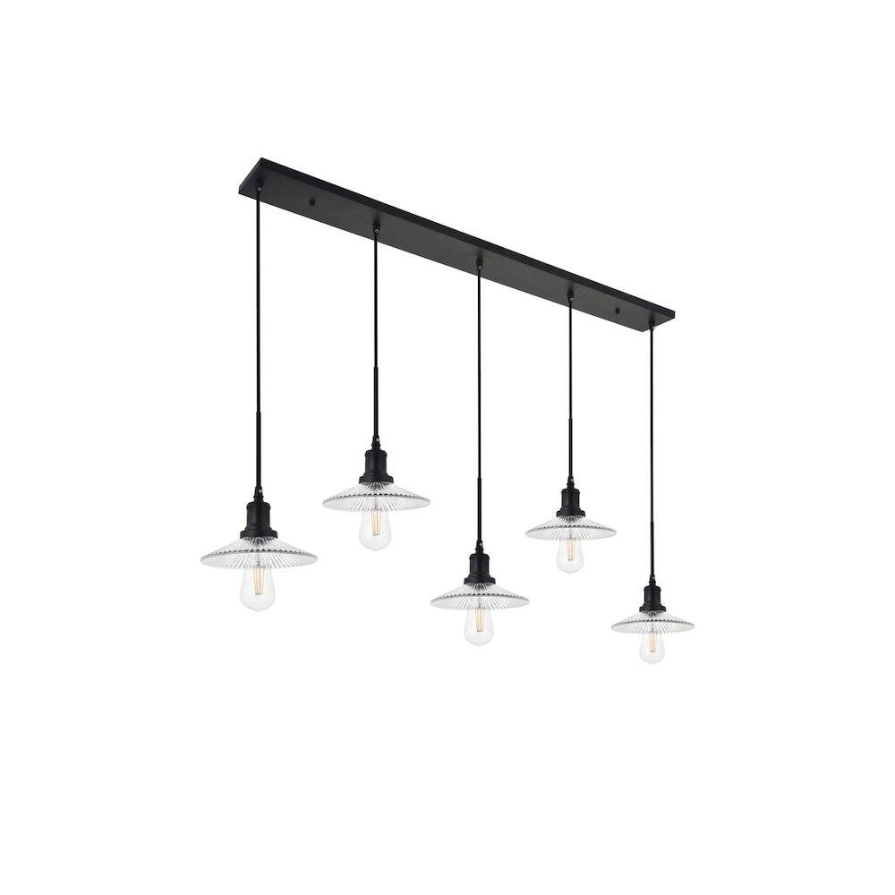 Back. Living District - Waltz 5 Light Black Pendant - Black And Clear.