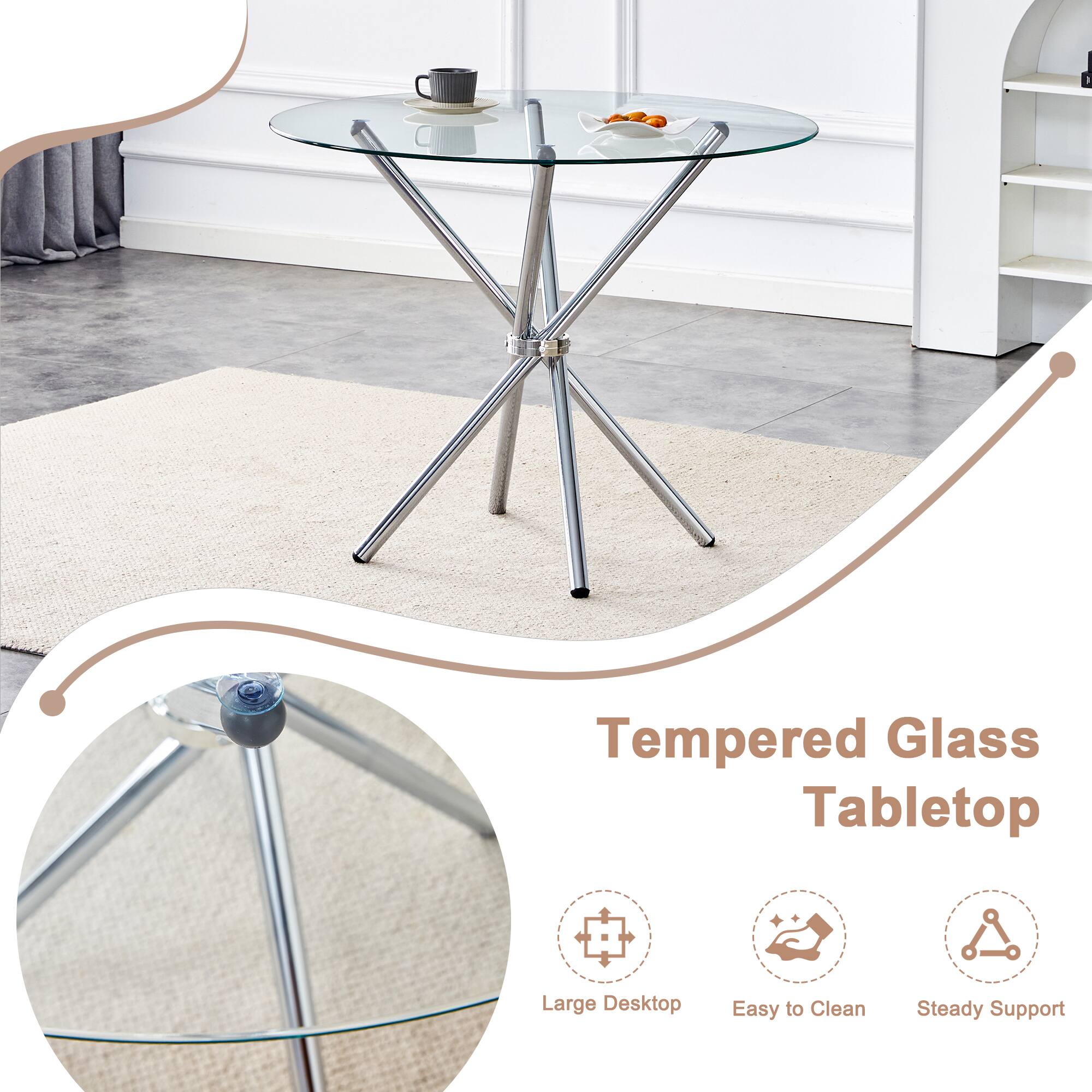Tempered Glass Tabletop

- Large Desktop
- Easy to Clean
- Steady Support