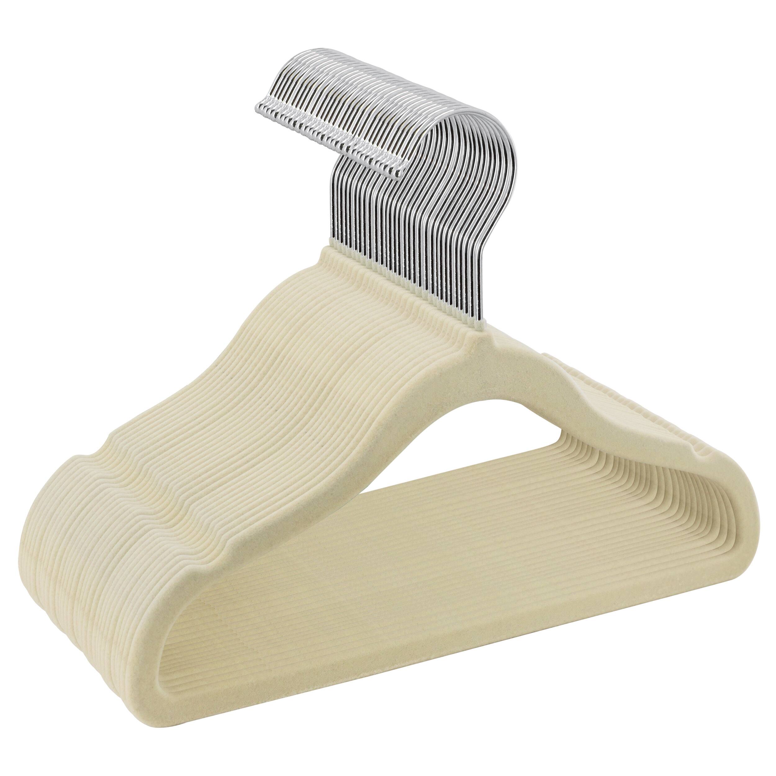 Alt View 6. Elama - Kids Basics 50 Piece Non-Slip Velvet Space Saving Notched Shoulder Clothes Hangers - Cream.