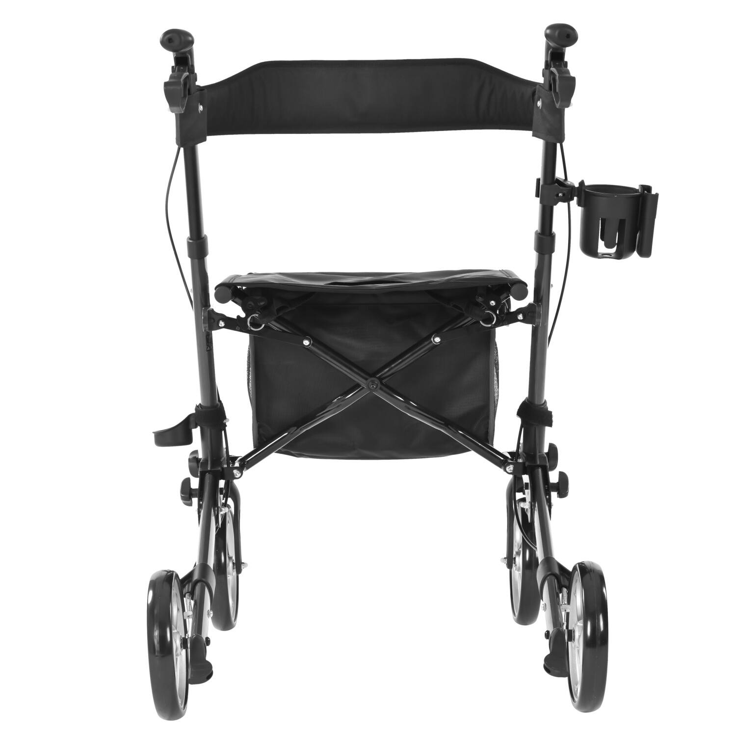 Left. Metro Mobility - M931 Rollator Walker with Seat for Seniors, Foldable Rolling Walking, 8" Wheels for All Terrain, 300 lb Capacity - Black.