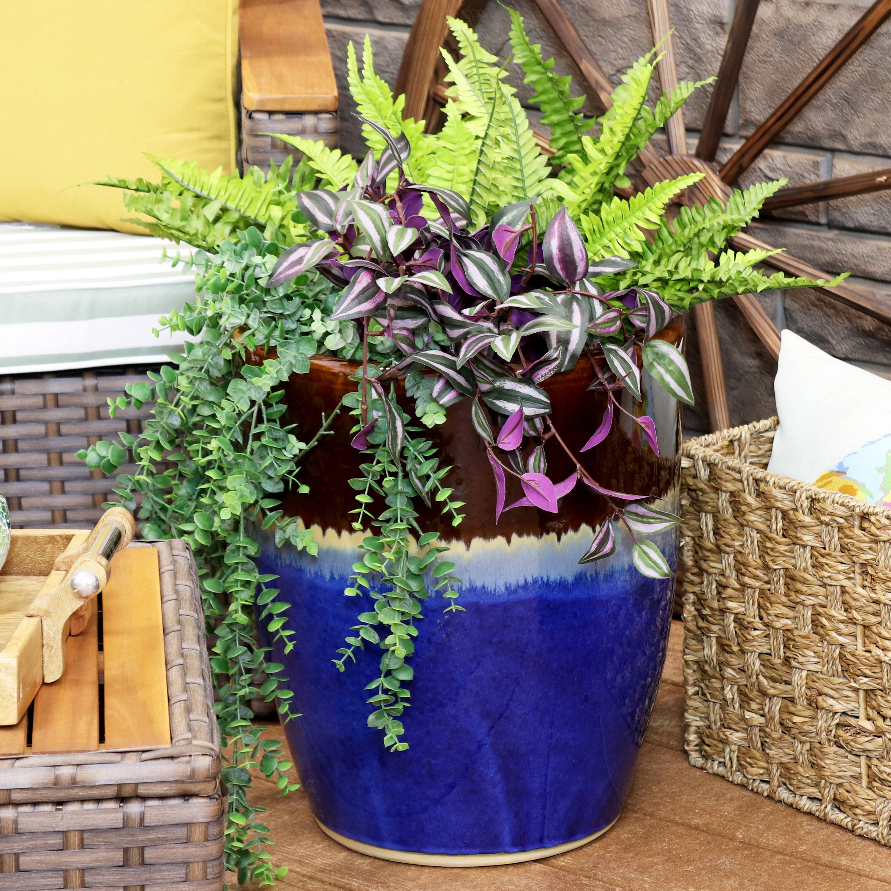 Alt View 1. Sunnydaze - Captivating Vista Ceramic Planter - 14" - Beachcomber.