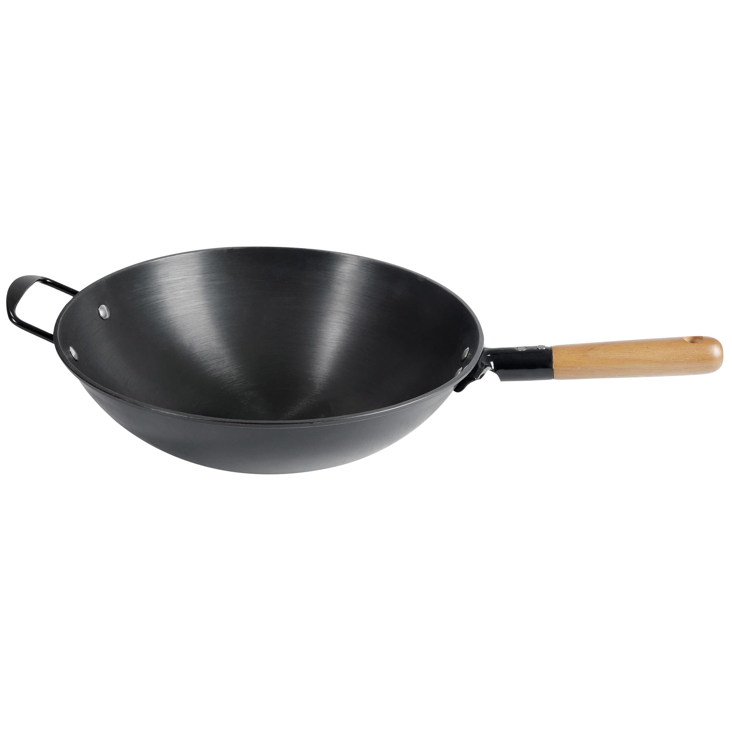 Sur La Table - Kitchen Essentials Quick Fire 13.5 Inch Nonstick Cast Iron Wok with Wooden Handle - Black