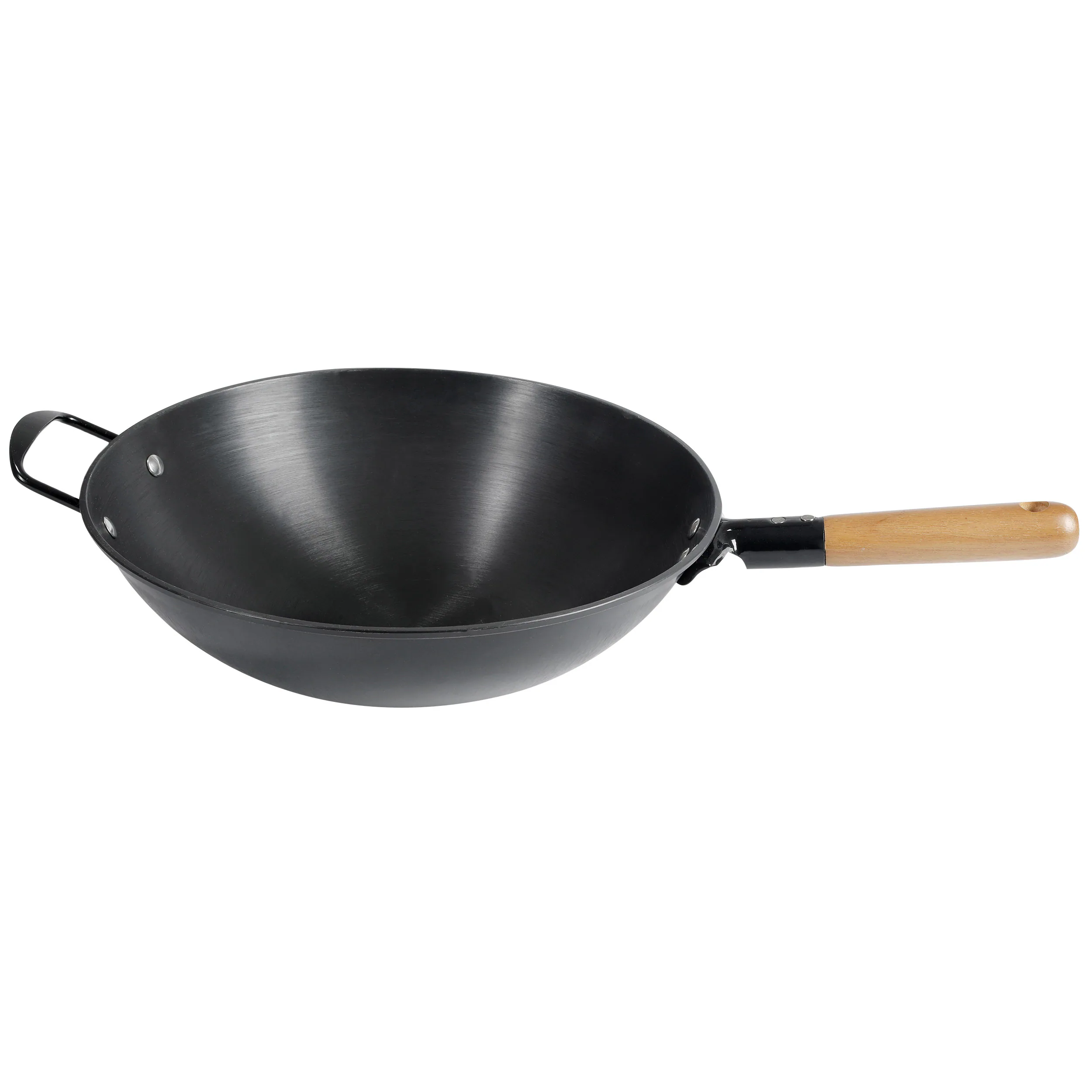 Sur La Table - Kitchen Essentials Quick Fire 13.5 Inch Nonstick Cast Iron Wok with Wooden Handle - Black