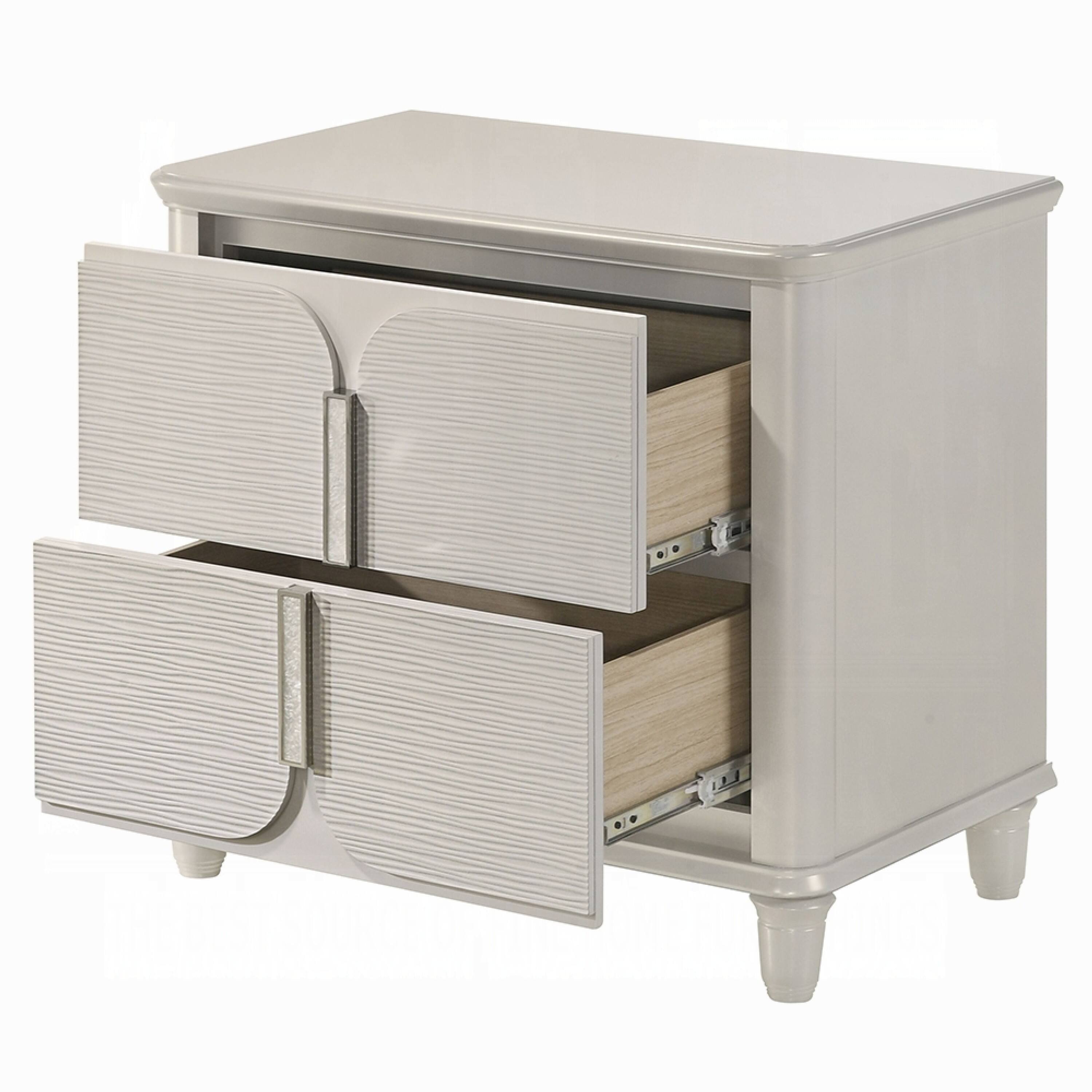 Alt View 2. Manhattan Lane - Veda Nightstand, 2 Modern Drawers, 30 Inch - Pearl White.