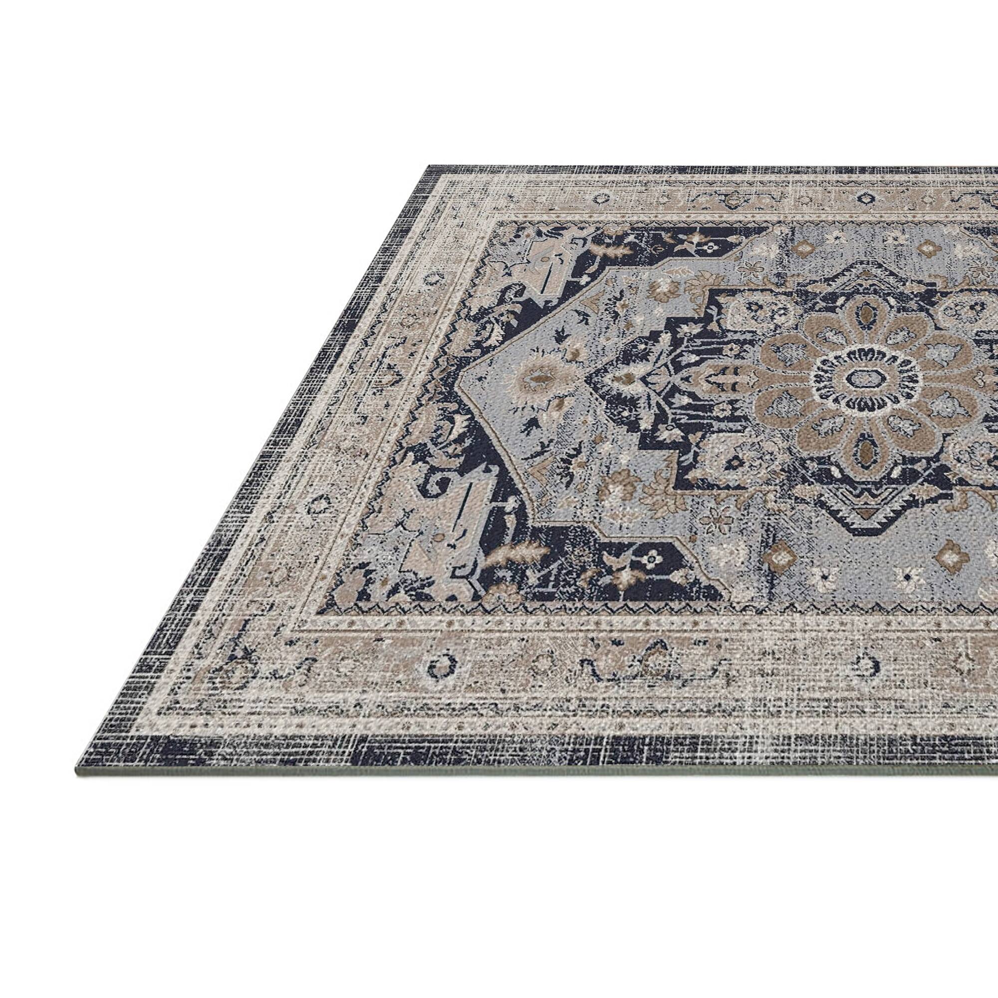 Alt View 6. Ihomeadore - 7FT x 5FT Vintage Bohemia Cotton Area Rug with Non-Slip TPR Backing for Indoor Living Room and Entryway - Blue.