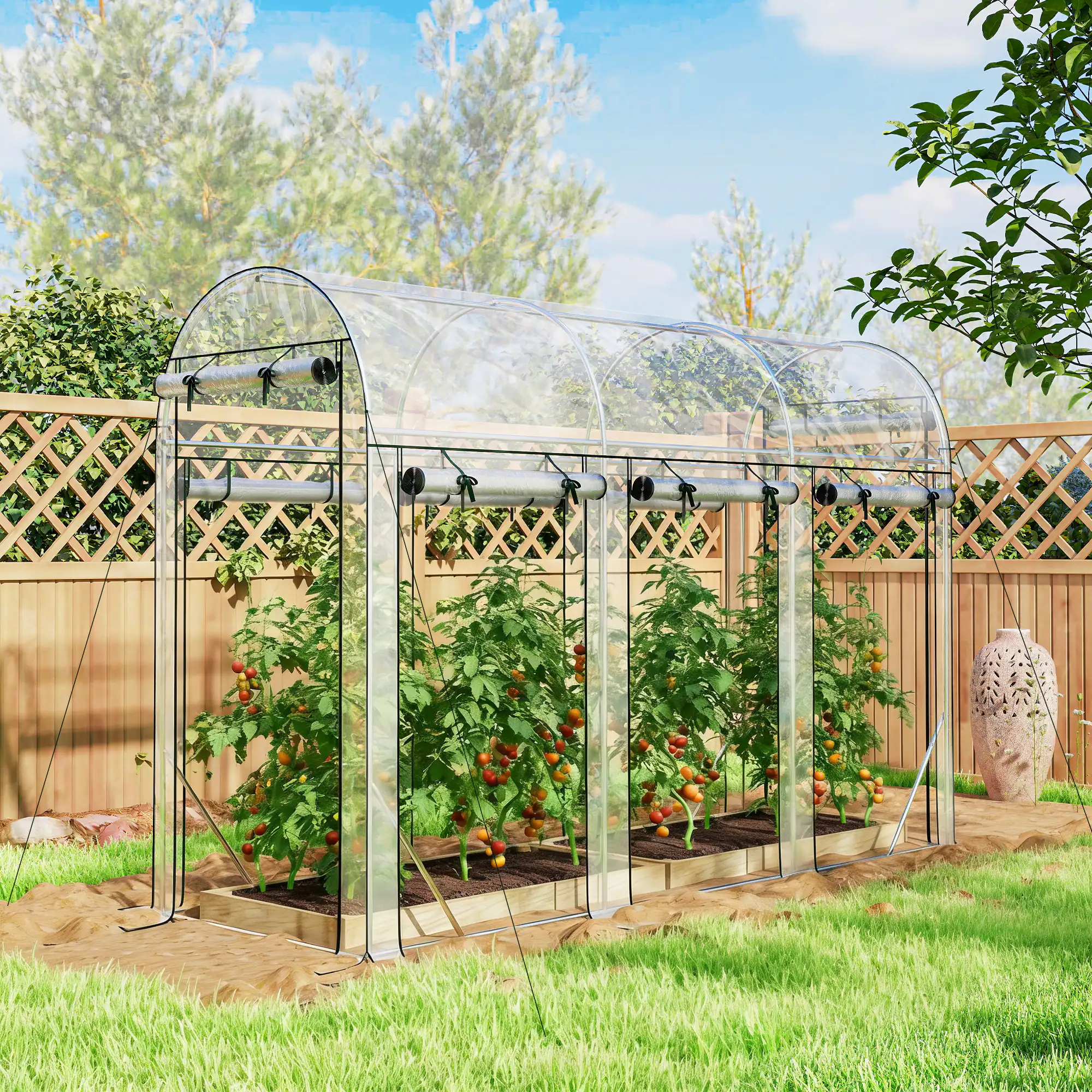 Alt View 1. Outsunny - Walk-in Tunnel Greenhouse, 10' x 3' x 6.5' Hoop House Greenhouse with 8 Roll-Up Doors.