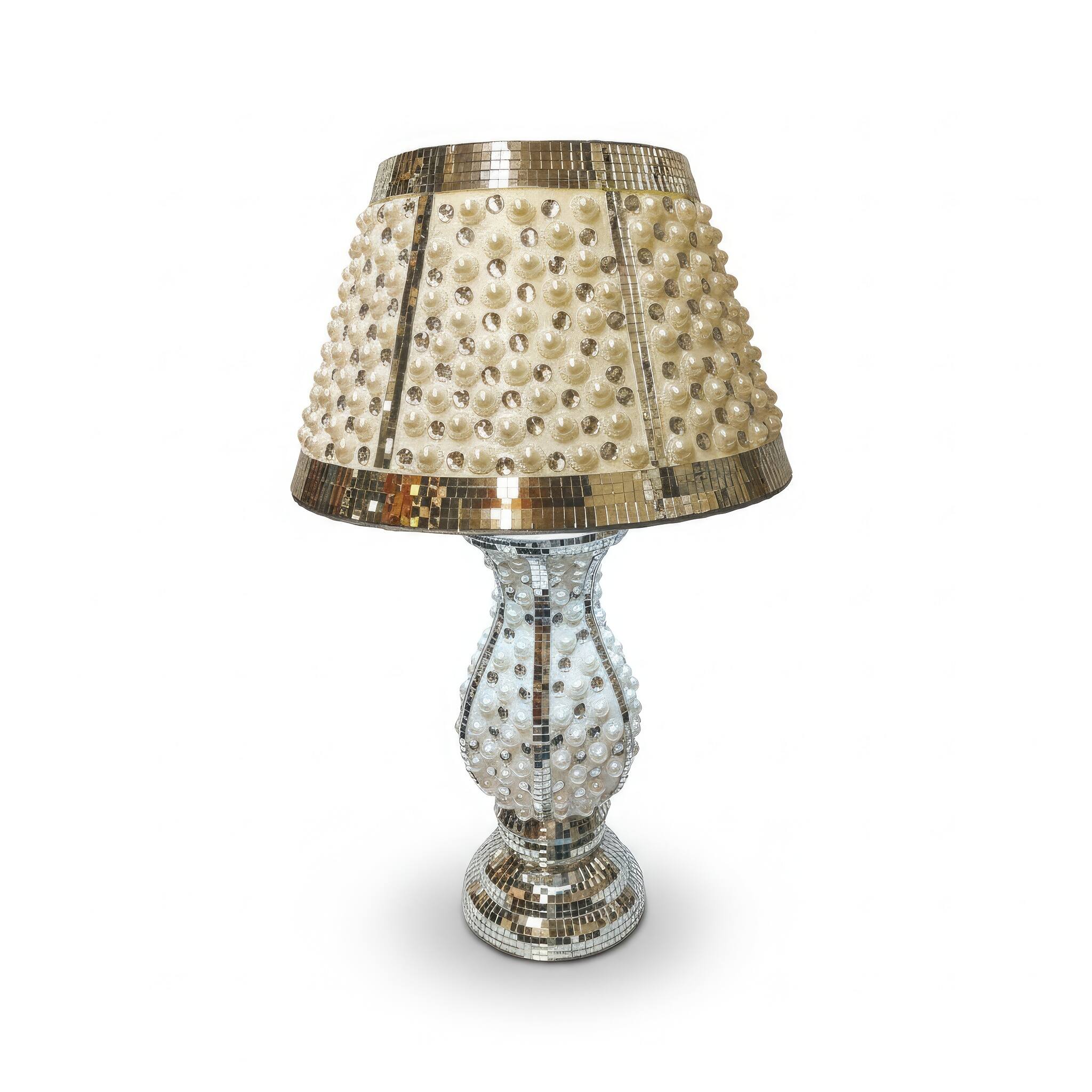 Angle. FC Design - 21"H Silver Mosaic Vase Pearl-Embellished Floral Design Table Lamp.