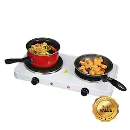 MegaChef - Electric Easily Portable Ultra Lightweight Dual Burner Cooktop Buffet Range in Sleek - White