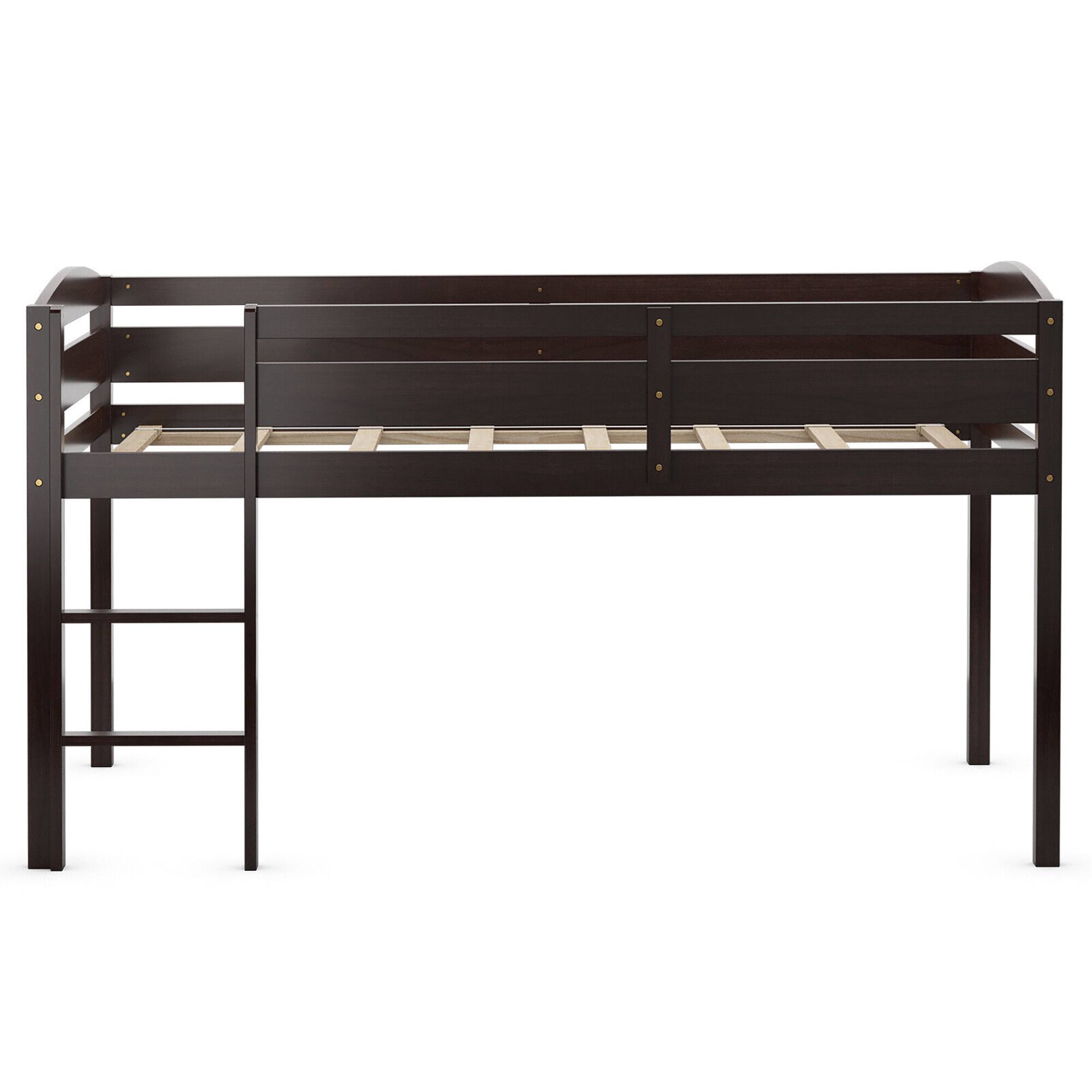 Alt View 5. Gymax - Gymax Twin Size Loft Bed Wooden Slats Support Loft Bed Frame w/ Ladder & Guardrails Espresso - Espresso.