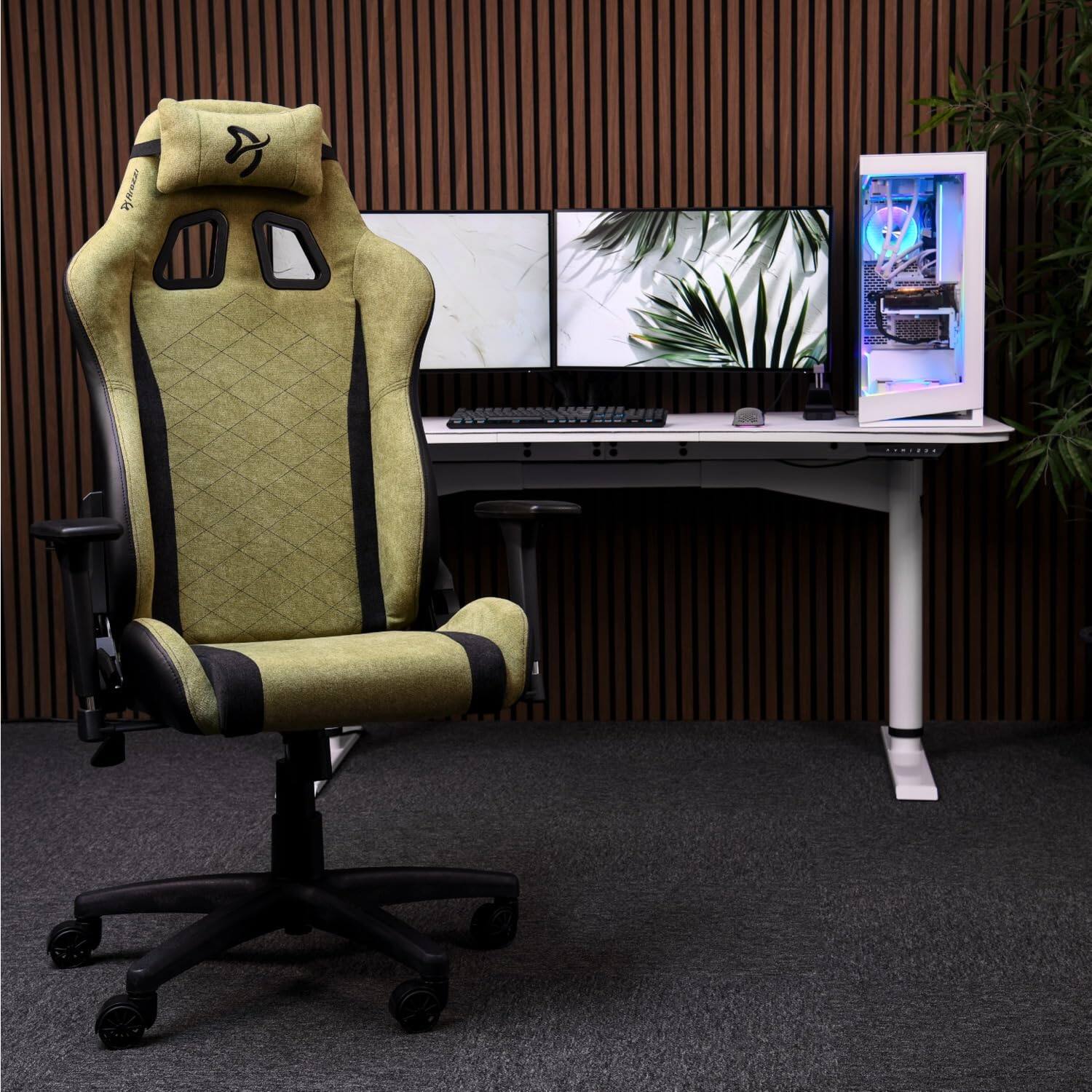 Alt View 3. Arozzi - Arozzi Avanti Soft Fabric Ergonomic Gaming Chair – Moss Green – Cold Cured Molded Foam with Reclining Steel Frame - Moss Green.