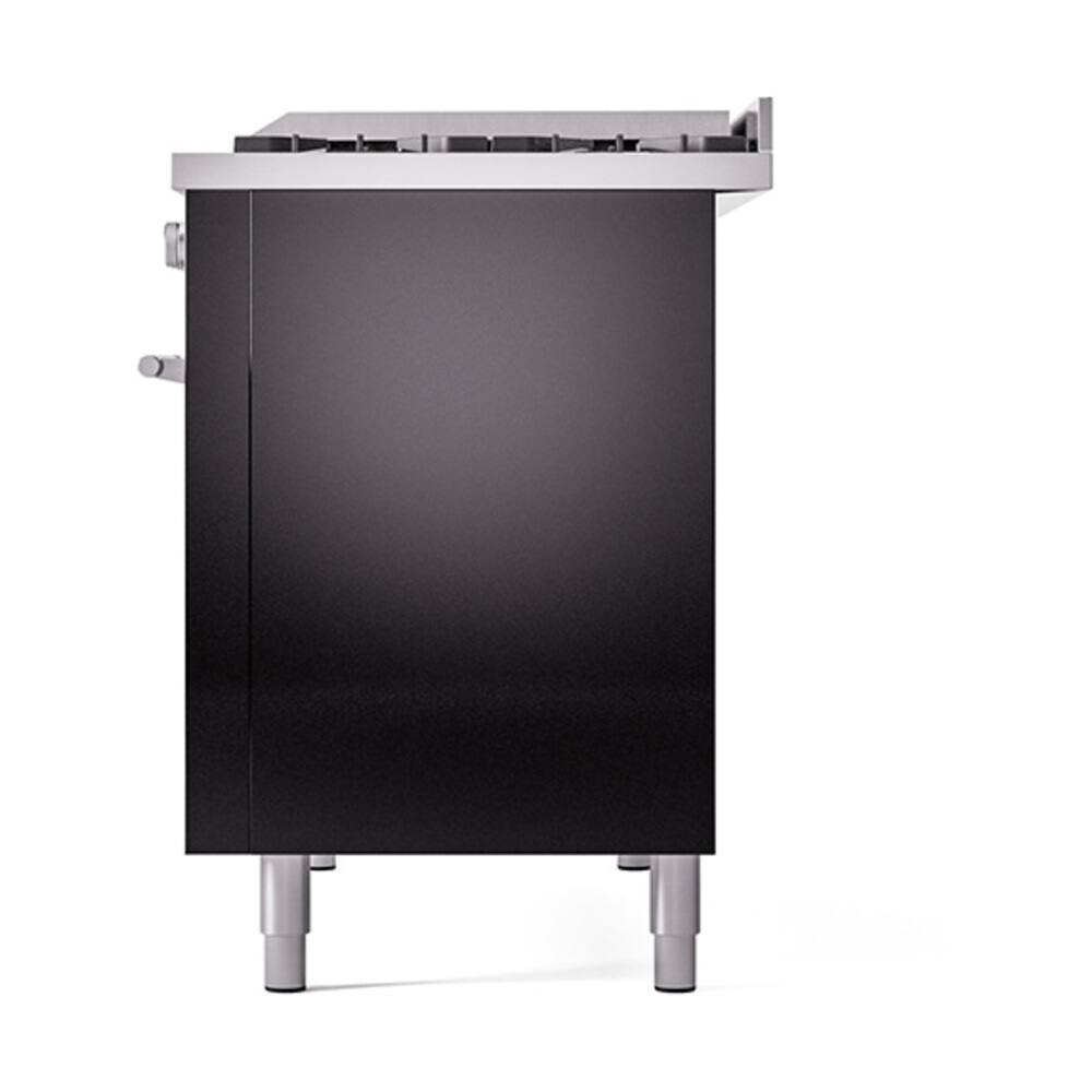 Alt View 4. ILVE - ILVE Professional Plus II Series 48 in. Dual Fuel Range with 8 Sealed Burners + Griddle (Natural Gas, Satin Trim) - Glossy Black.