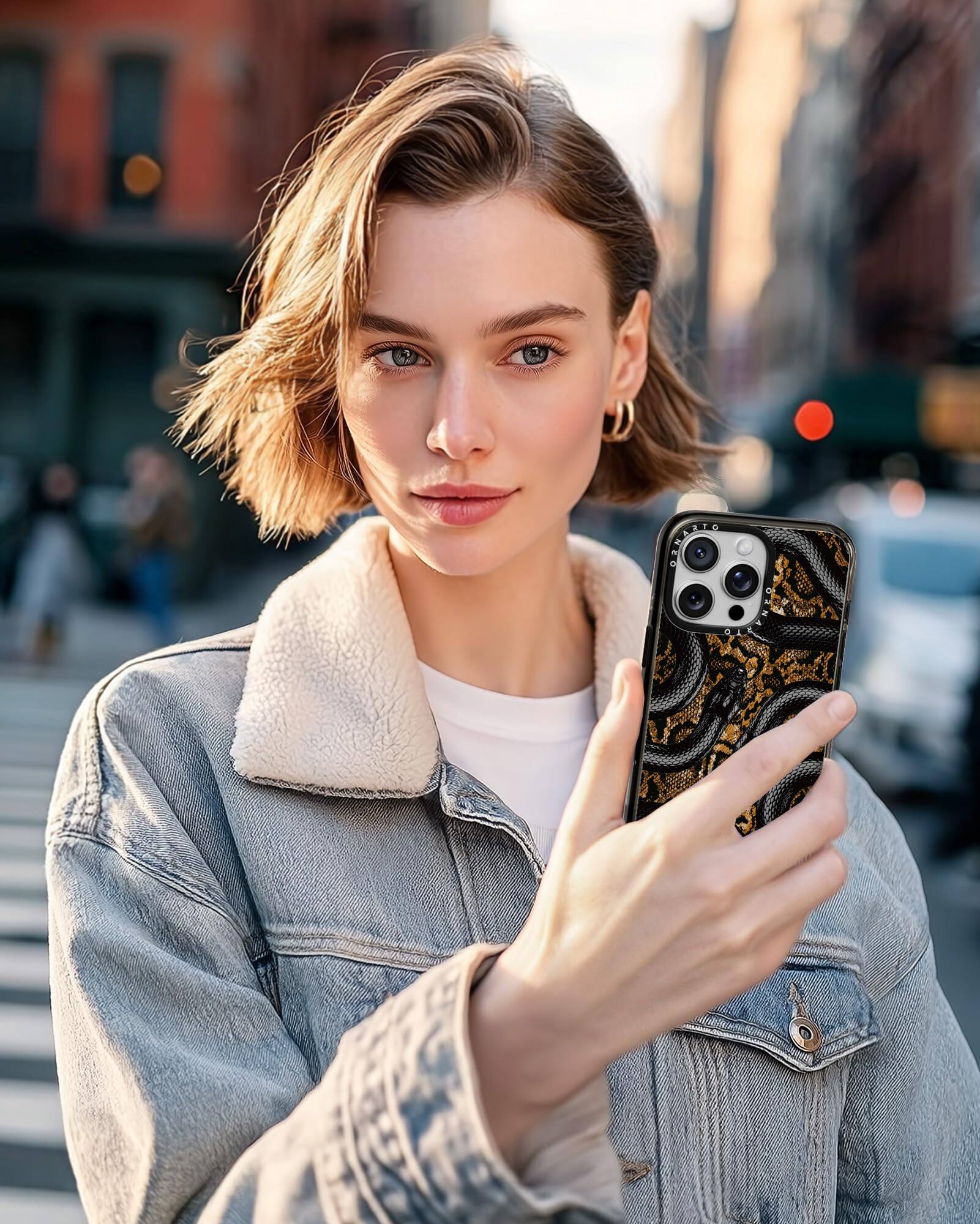 Alt View 5. Ornarto - ORNARTO Vistique for iPhone 16 Pro Max Case 6.9",Compatible with MagSafe,Clear Glossy Pattern Phone Case-Golden Viper - Golden Viper.