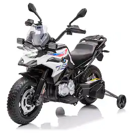 GARVEE - Licensed BMW Kids Electric Motorcycle, 12v Ride on Toy with Training Wheels, Dual Speed, MP3 Music - White