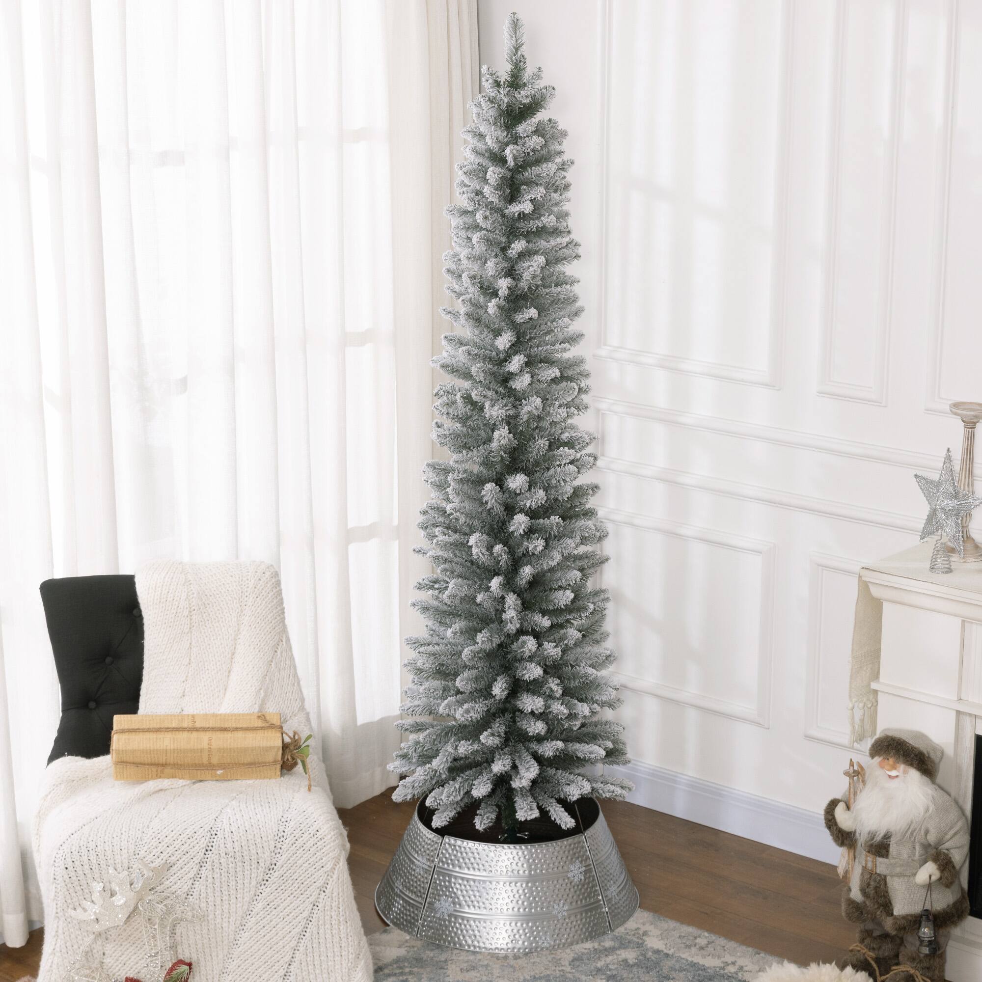 Alt View 1. Homcom - Artificial Christmas Tree, Snow Flocked Branches, Metal Base - green.