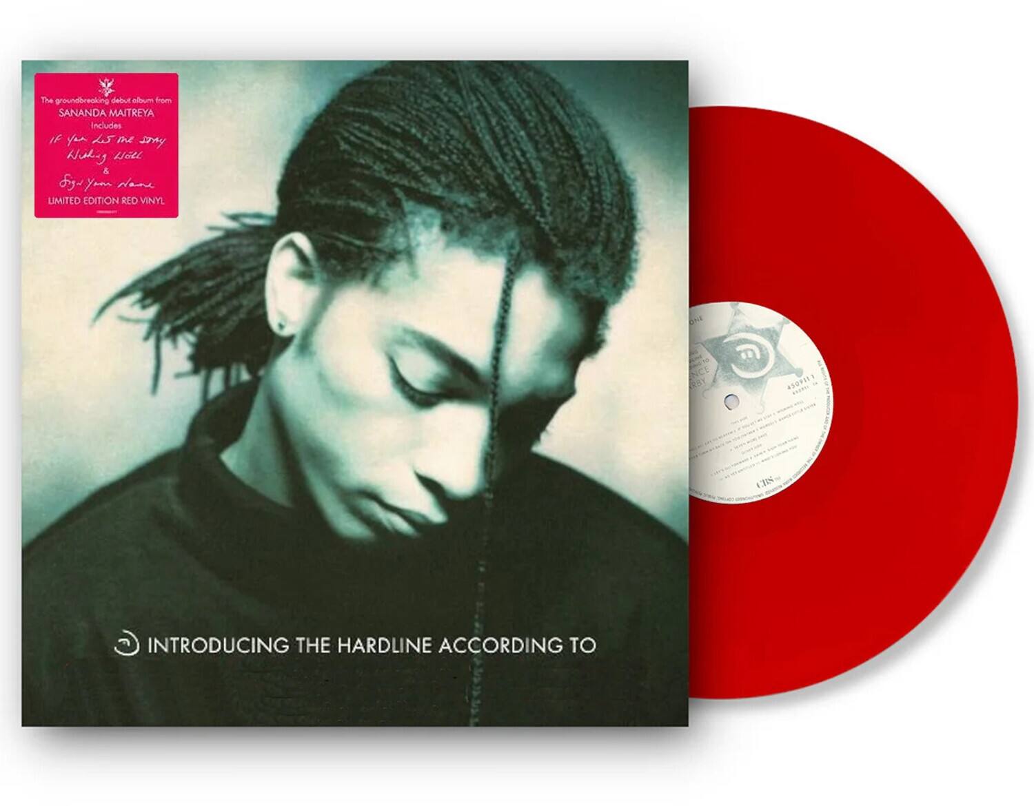 The groundbreaking debut album from SANANDA MAITREYA  
Includes:  
- If You L5 Ine saay  
- Waking Uotl & rg-Yam dane  
- Byd-Yam plane  

LIMITED EDITION RED VINYL  

INTRODUCING THE HARDLINE ACCORDING TO