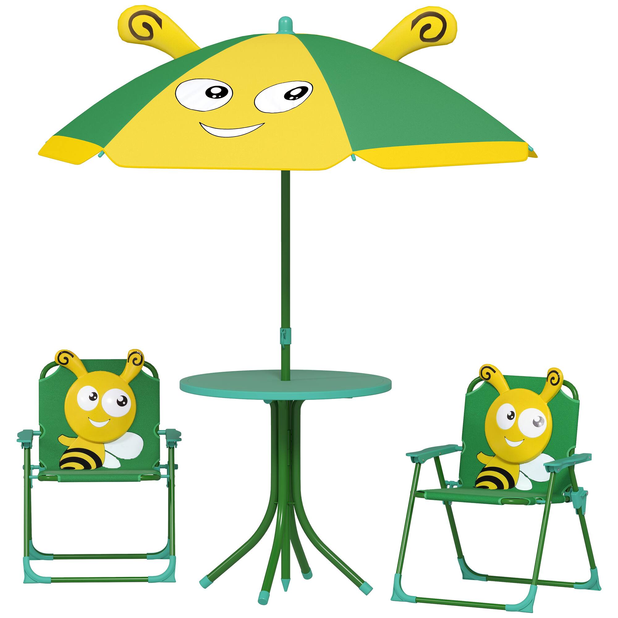 Front. Qaba - Picnic Table and Chair Set, Outdoor Activity Table with Foldable Chairs - Green.