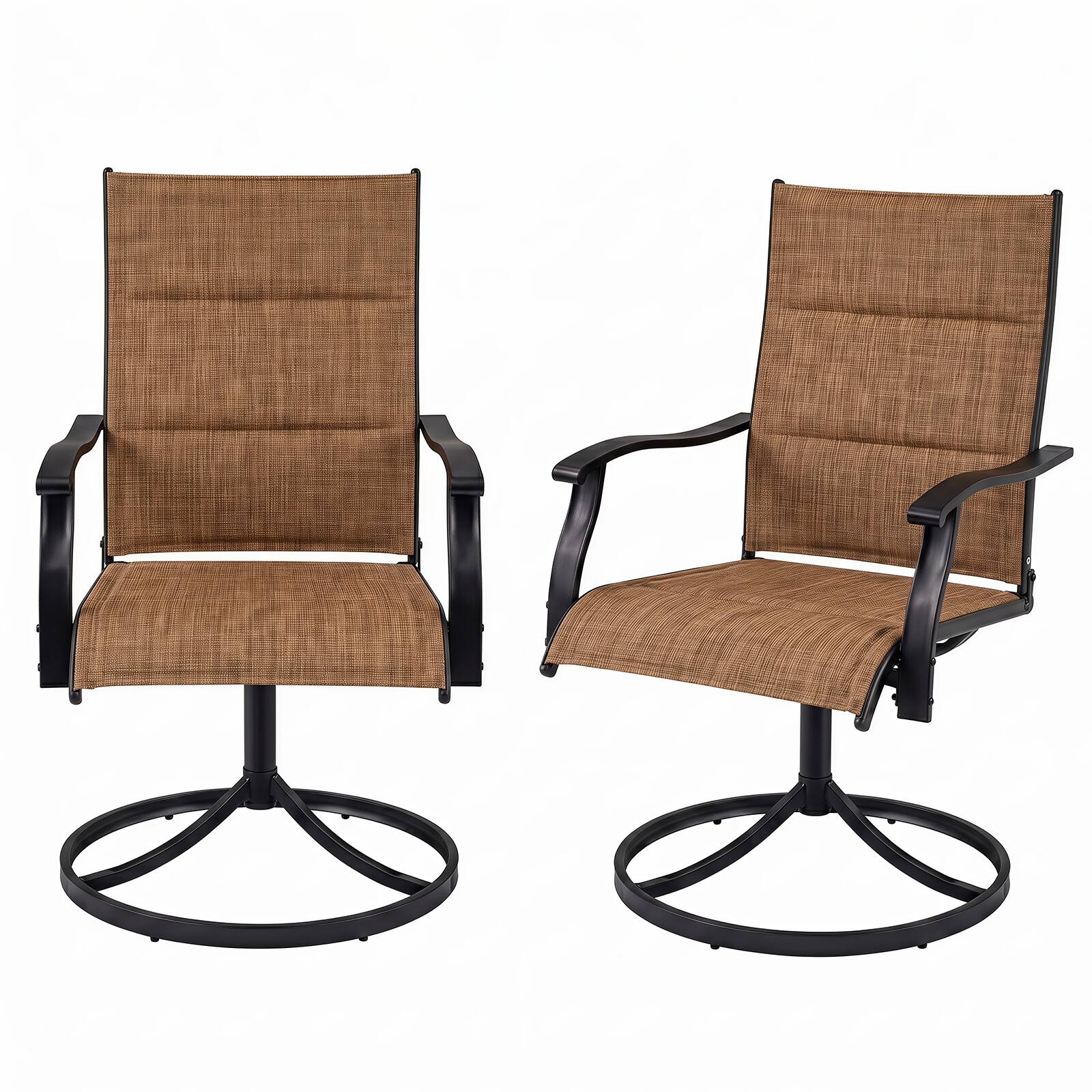 Gymax - Padded Patio Swivel Chairs Set of 2 Ergonomic Outdoor Dining Chairs w/High Back - Brown