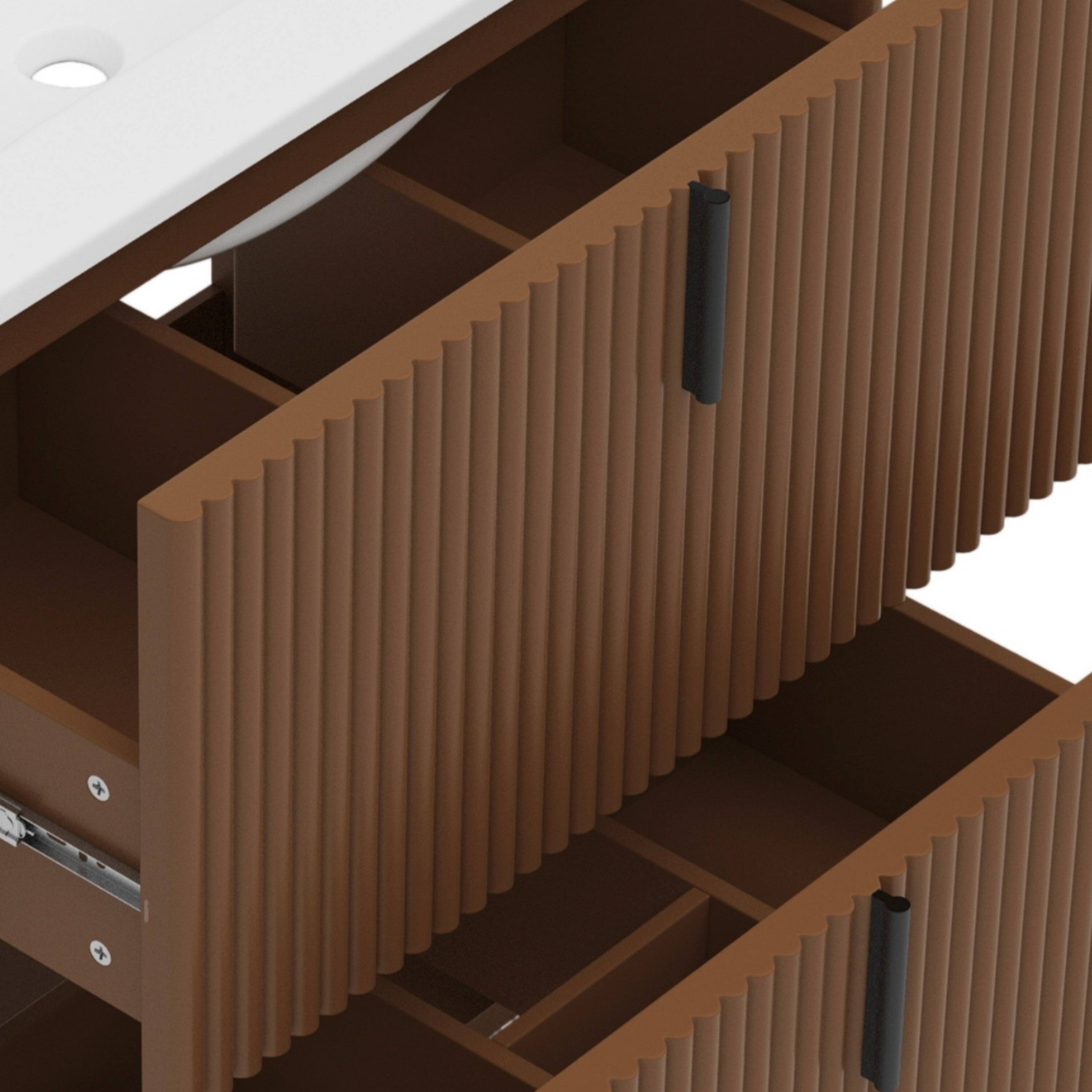 Back. Boyel Living - 30 Inch Bathroom Vanity with Ceramic Sink Vertical Pulls Full Extension Drawers Soft Close Dark Brown - DarkBrown.